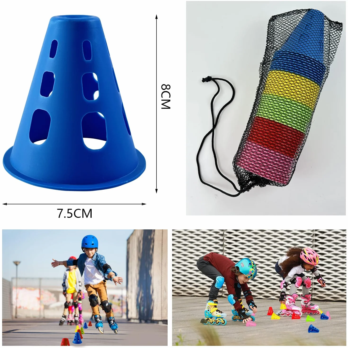 Coni di Slalom,Slalom Coni di Allenamento，Coni per Allenamento Sportivo, Set da 50 Pezzi, Ostacoli per l'allenamento di Bambini, Calcio e Pattinaggio a rotelle