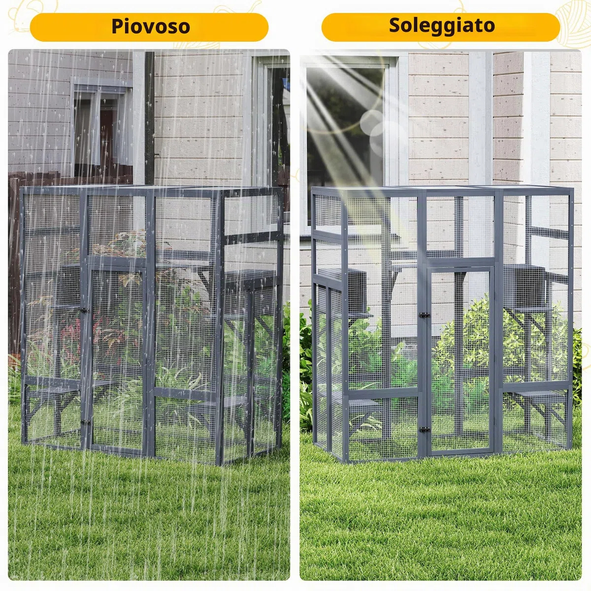Catio - Recinzione per gatti per esterni, grande recinto per gatti, 159 x 82 x 178 cm, Kitty Haus, casa per gatti con ponti, passeggiate, piccole case, copertura del tetto (grigio scuro)