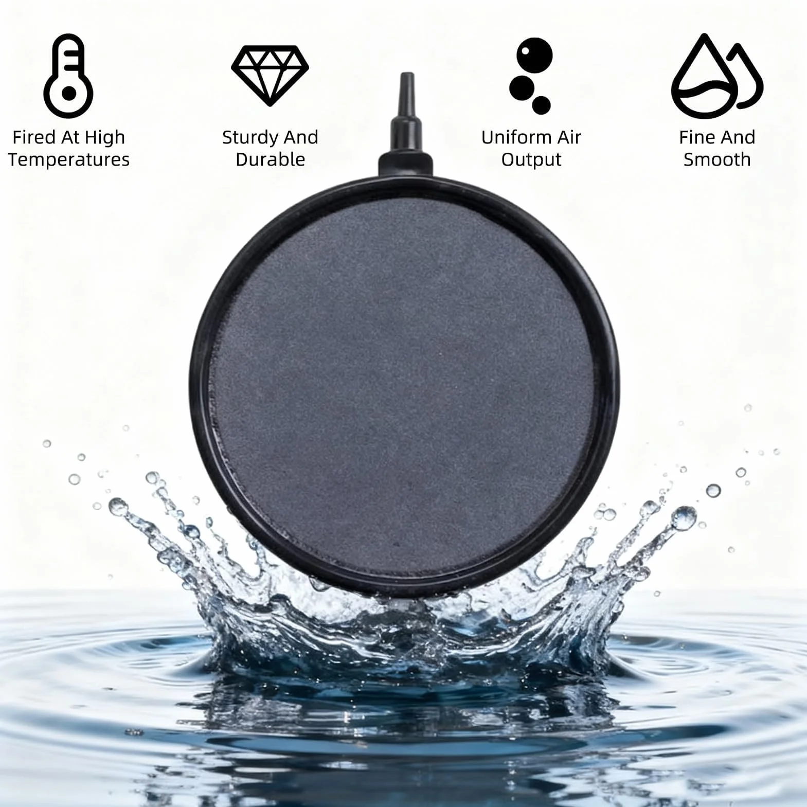 Pietra d'Aria per Acquario 10cm con Aspiratore Disco di Pietra d'Aria Tubo Flessibile da 4 mm / 8 mm Collegabile, per Laghetti Acquario, Acquacoltura, Stagni