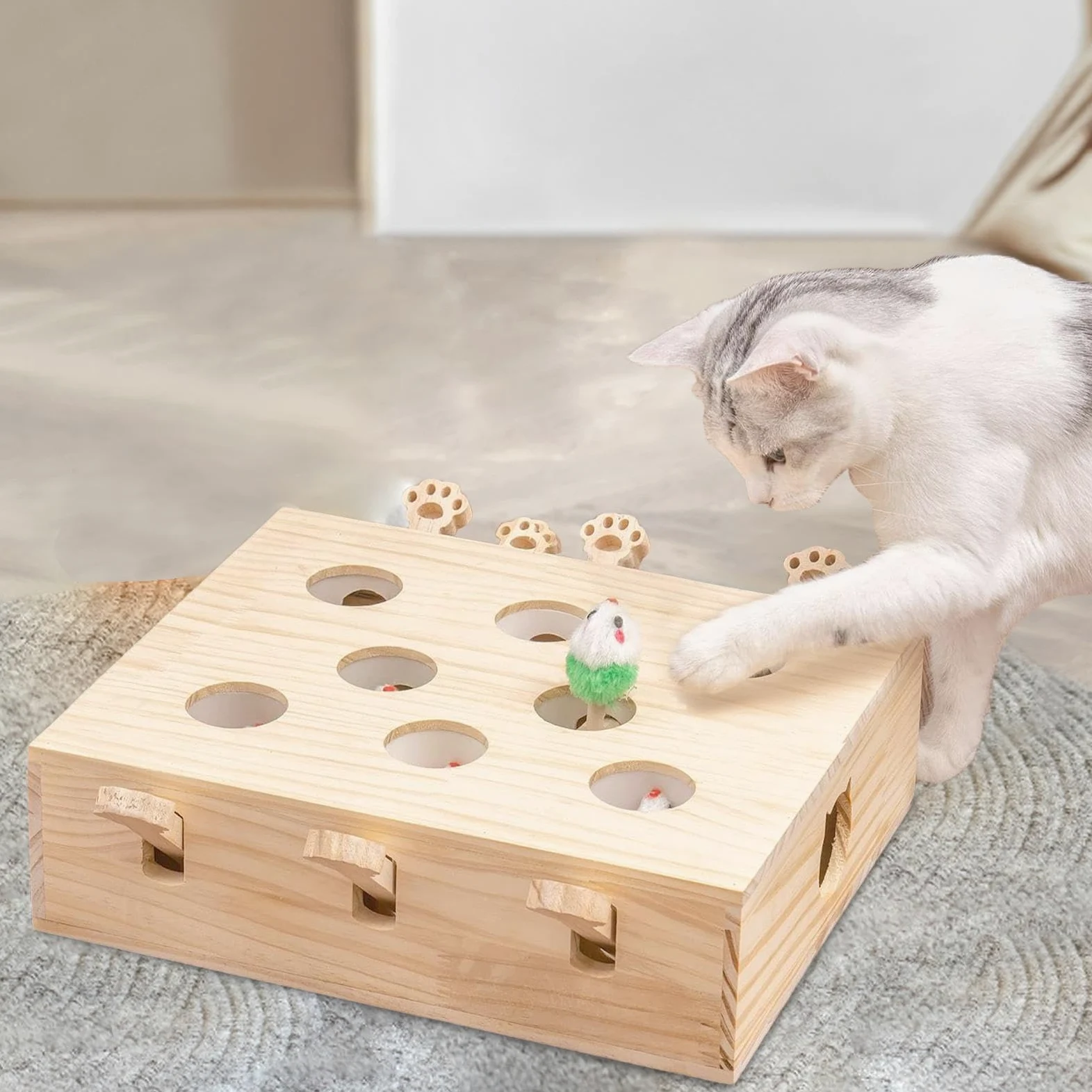 Giocattolo per gatti da caccia, gioco interattivo in legno per gatti, giocattolo interattivo per gatti, per soggiorno, camera da letto o balcone