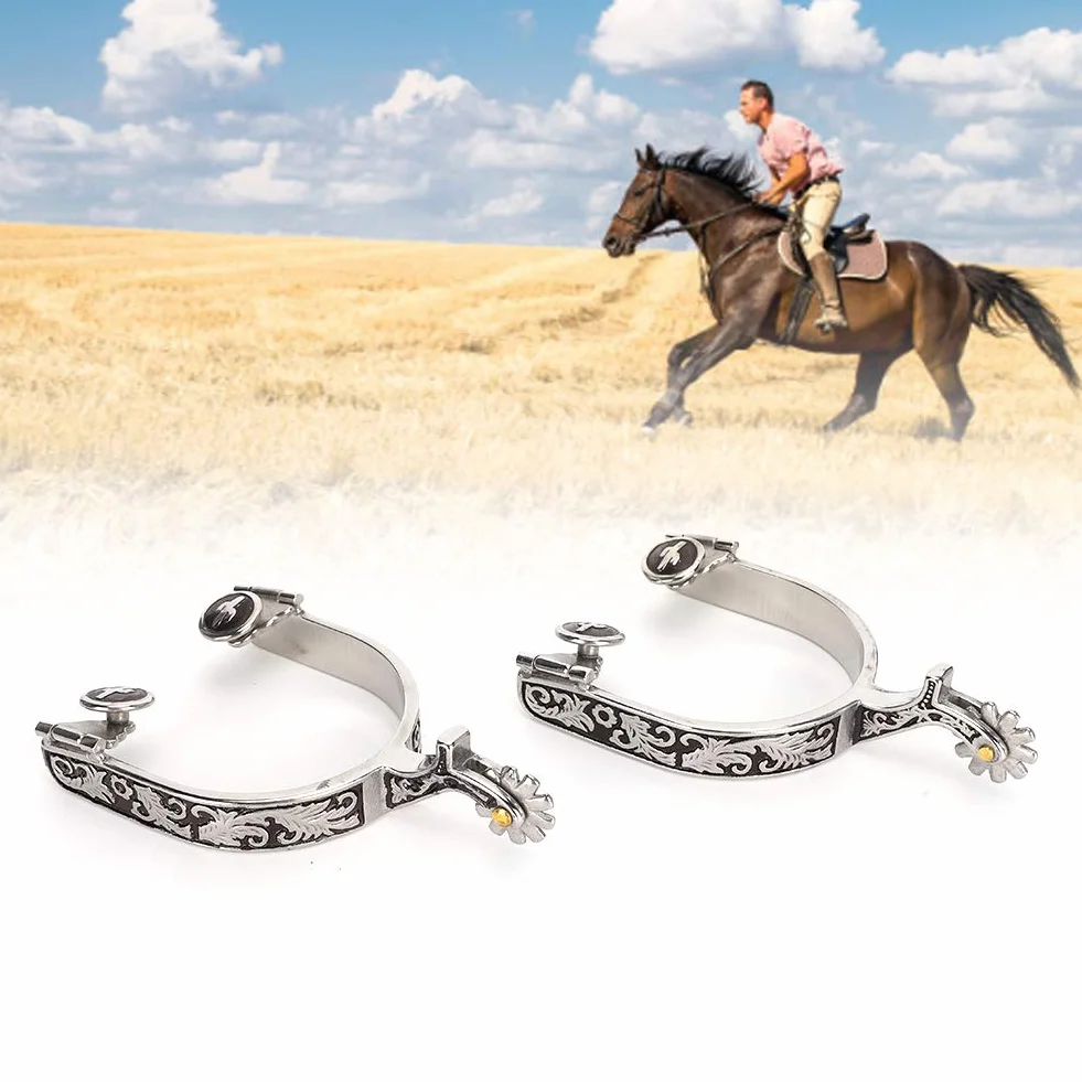 Speroni da Cavallo in Acciaio Inossidabile Argento da 2 Pezzi, con Motivo, Speroni da Cowboy, Speroni da Stivale, Speroni in Metalab, per Allenamento e Competizione