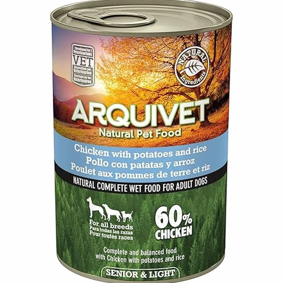 ARQUIVET Confezione da 6 unità - Senior & Light - Pollo con patate e riso - 400 g - Alimenti umidi per cani - Tutte le razze