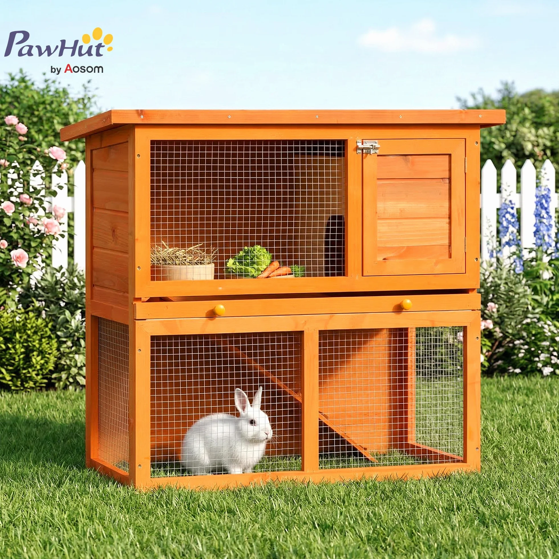 PawHut Gabbia per Conigli Conigliera da Esterno in Legno di Abete 90 x 45 x 80cm