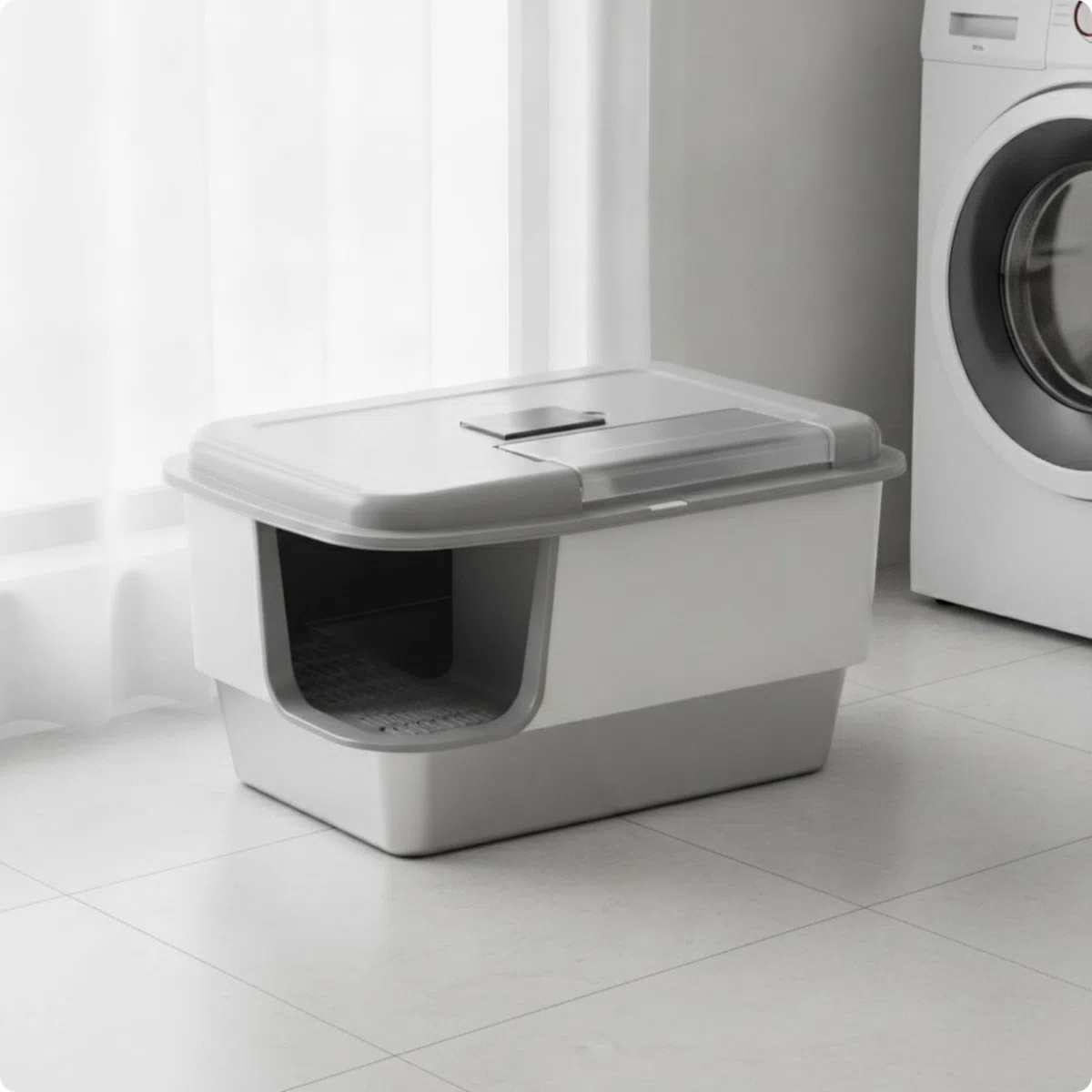 Lettiera Chiusa Anti-Spruzzo, Nero Trasparente, style to 2 | Antiodore, Facile da Pulire, Lettiera con Paletta, per Casa