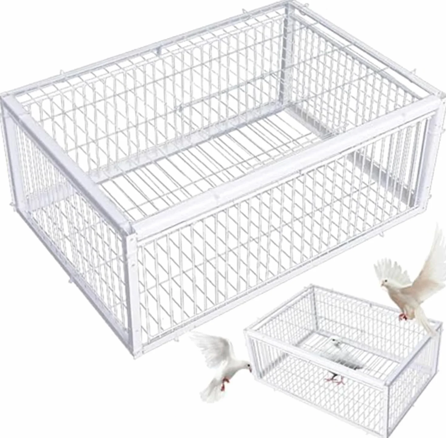 Gabbia per piccioni con due ingressi unidirezionali, gabbia per uccelli 40x30x25 cm con lucernario