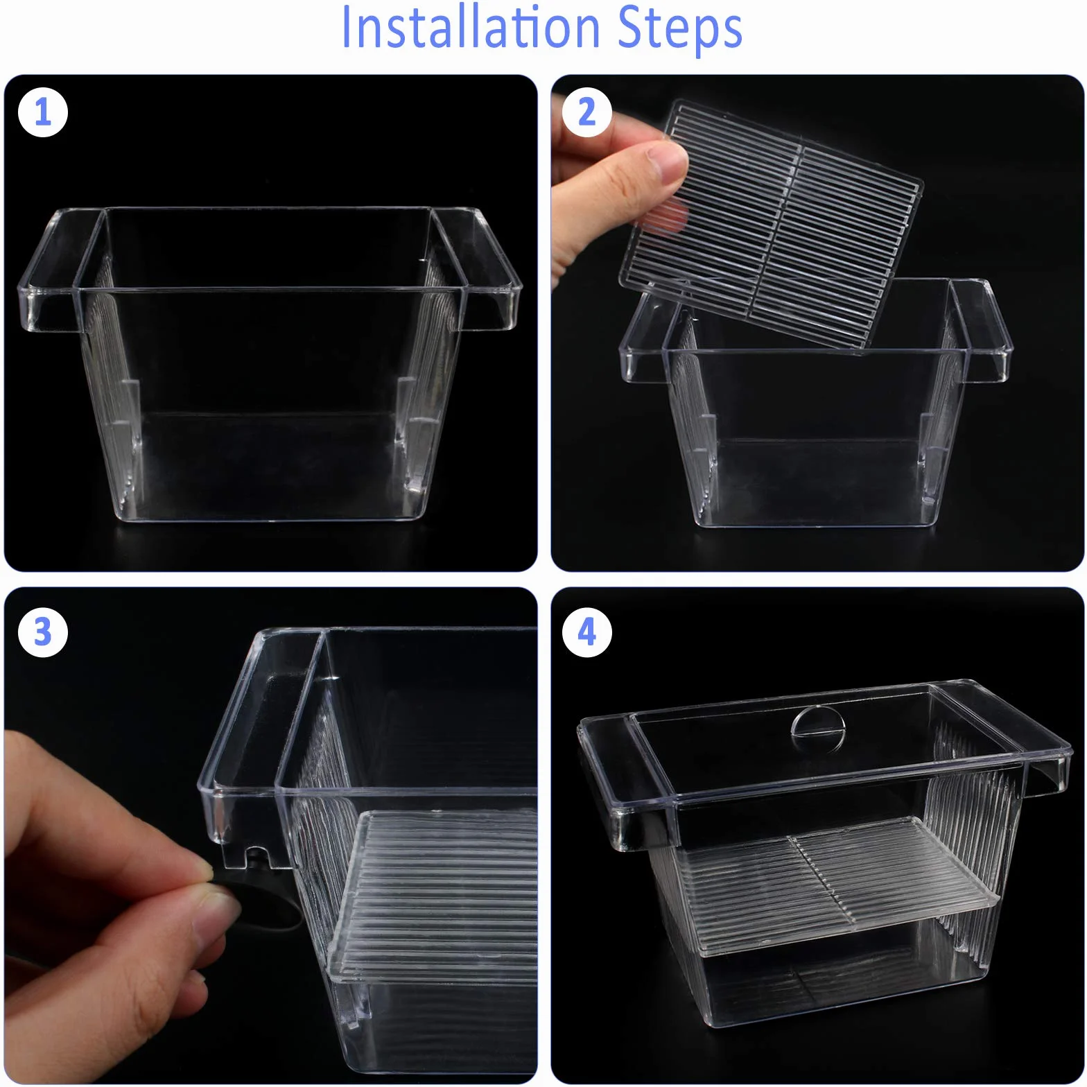 2 Pezzi Sala Parto per Pesci, 12,5 * 7 * 7cm Scatola di Isolamento Trasparente a Doppia Strato, Incubatrice Acquario per Allevamento in Acrilico Con Griglia in Rete - 4 Ventose