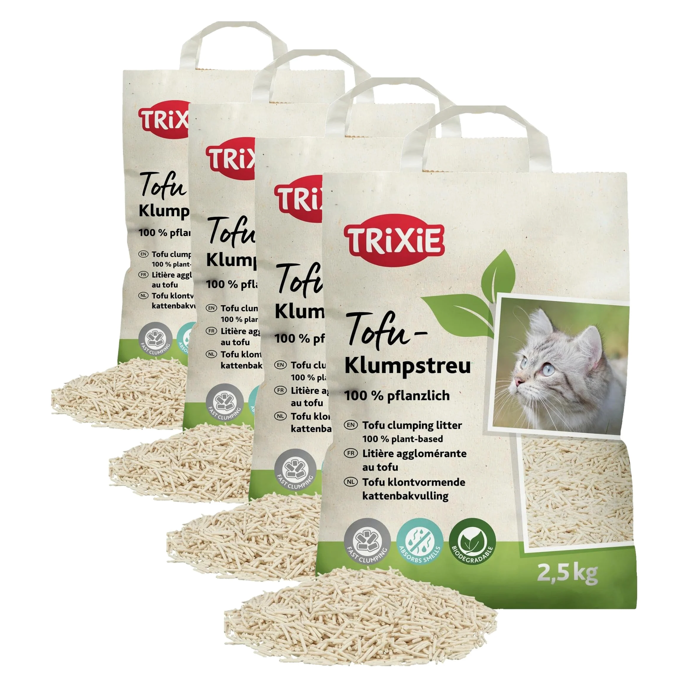 TRIXIE Lettiera per lettiera per gatti, 25 kg, biodegradabile neutralizza gli odori - 40250 (Confezione da 4)