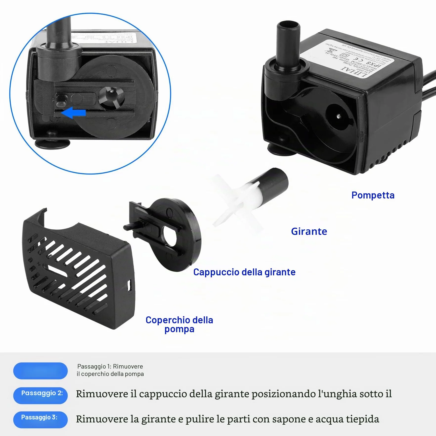 Forever Speed pompa per acquario 5W, Mini Fontana con 4 luci LED Color, acqua Sommergibile 0,85m, 350l/h