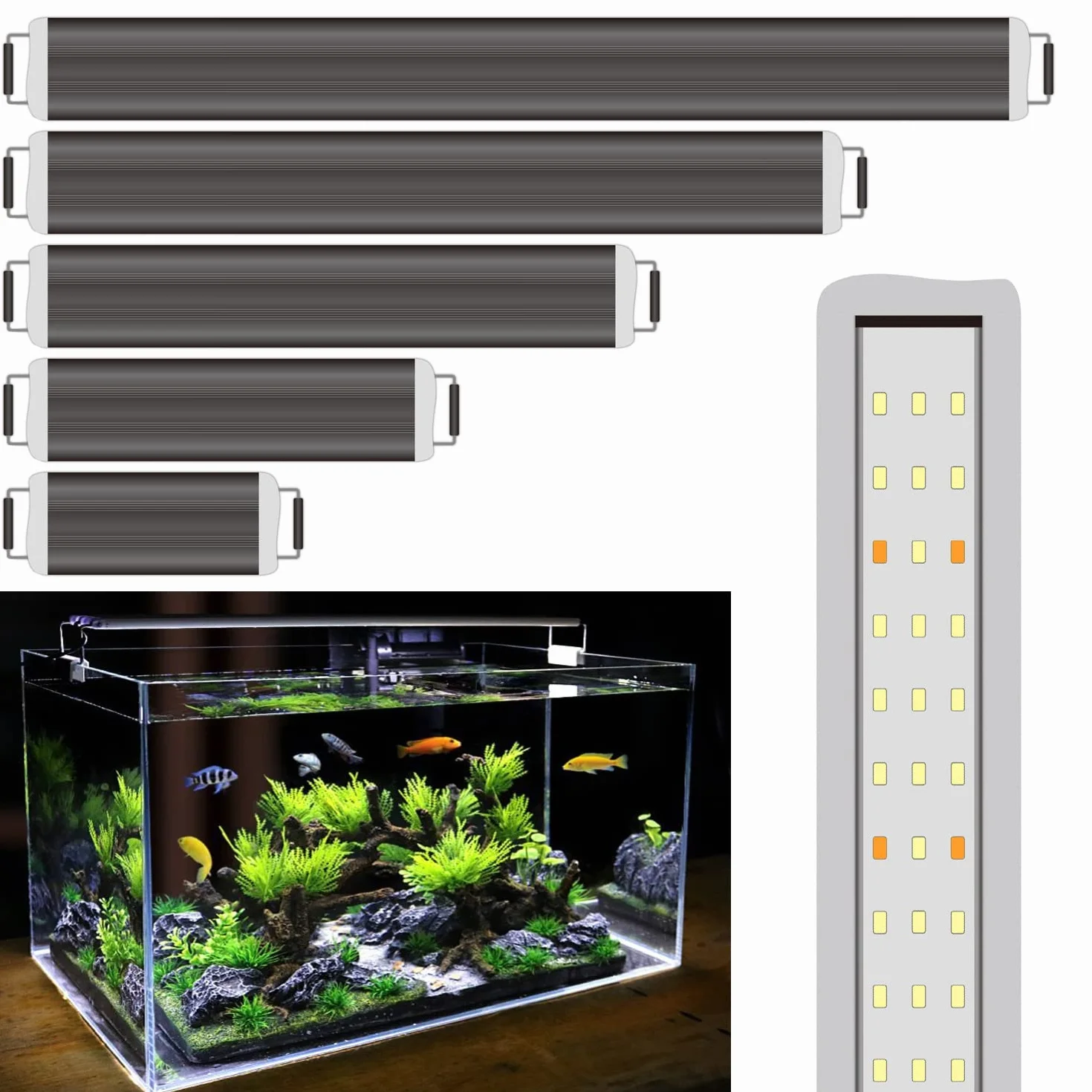 BPS Aquarium LED Light 15W Lampada per acquario 4000K impermeabile con staffa estensibile