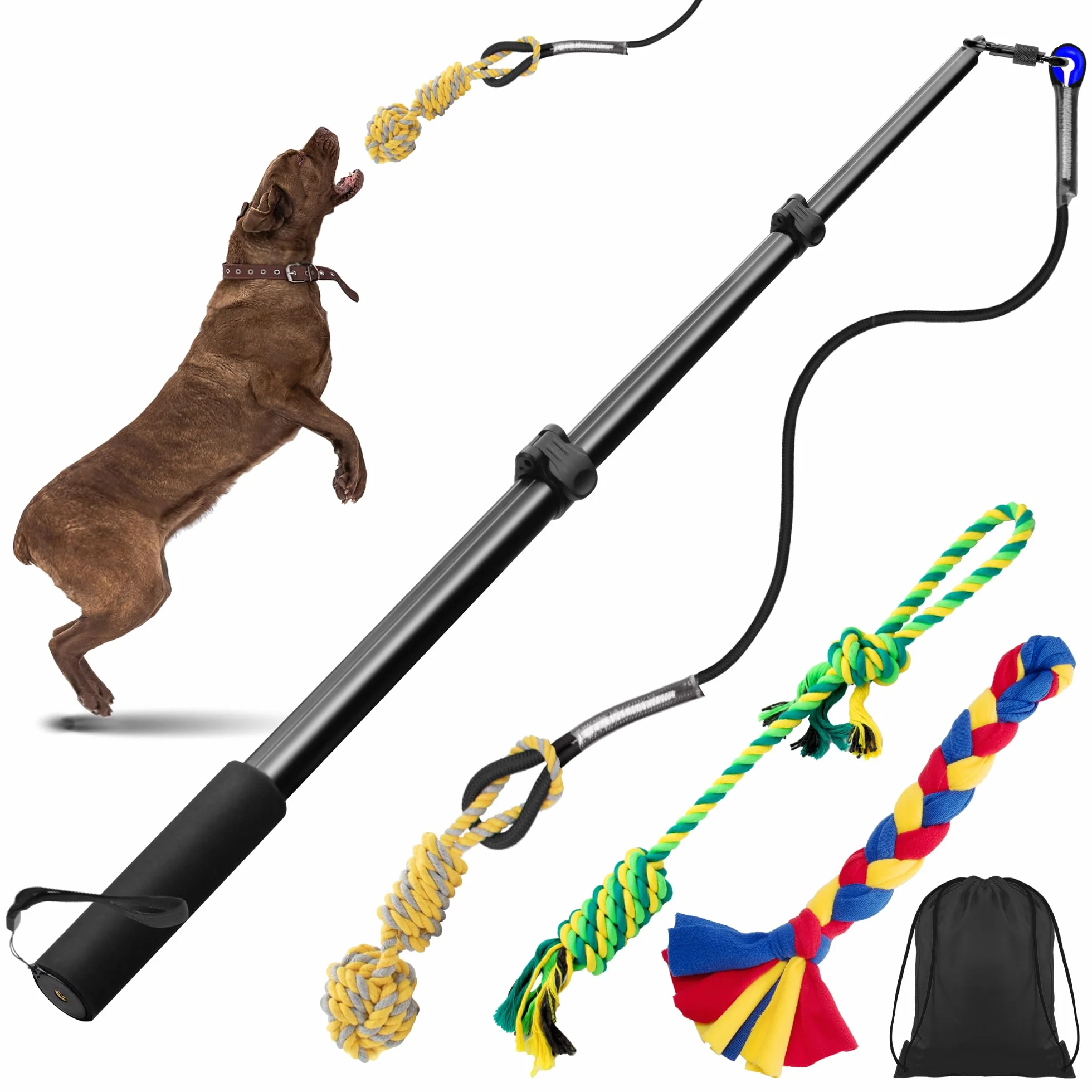 Ycozy Flirt Pole Cane 103cm, Cane Teaser Palo, Bacchetta Da Teaser Allungabile, Corda Giocattolo Interattivo All'Aperto per Cani Piccola/Media/Grandi Allenamento Esercizio Di Gioco