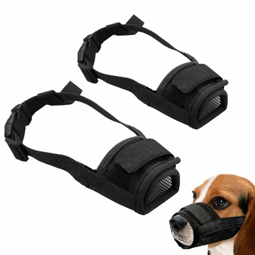 2 Museruole per Cani in Rete Morbida, Taglie Piccola e Media, Nero, Protezione Anti-Morso e Anti-Abbai, Materiale Traspirante, Regolabile per Cani di Taglia Piccola e Media