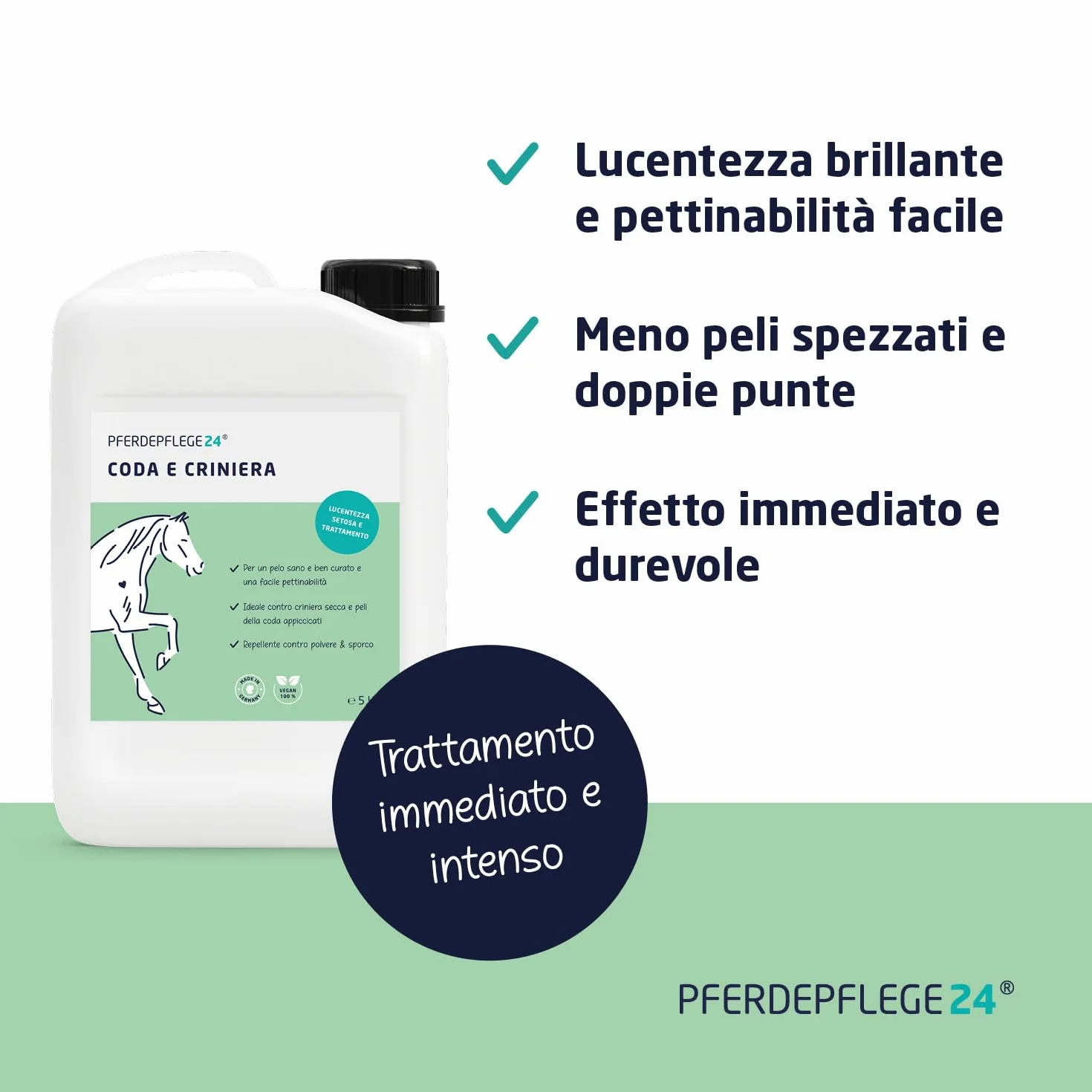 PFERDEPFLEGE24 Lo Spray per Coda & Criniera del cavallo in 0,5l, 1l, 2,5l & 5l - Lucentezza splendente, pettinabilità facile & cura delicata - Accessori & trattamenti per il cavallo