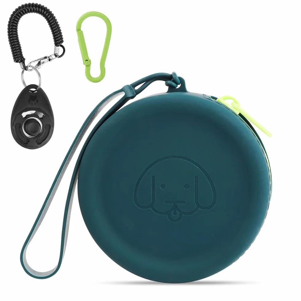 Custodia in Silicone per Cani con Clicker da Passeggio Tascabile Borsa Allenamento Portatile Dunkelgrün