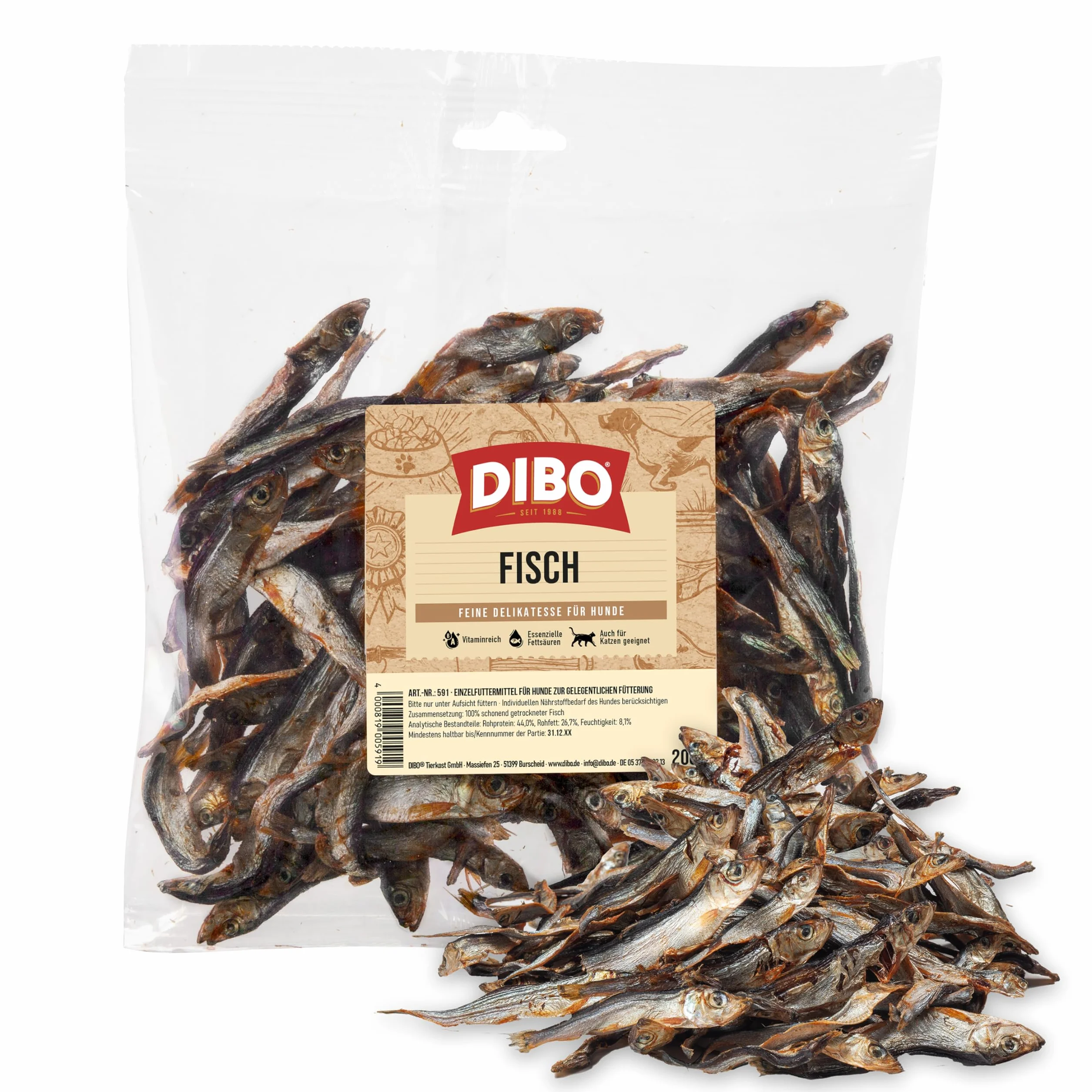DIBO Pesce, sacchetto da 200 g, piccolo snack o dolcetti per il cibo per cani di DIBO