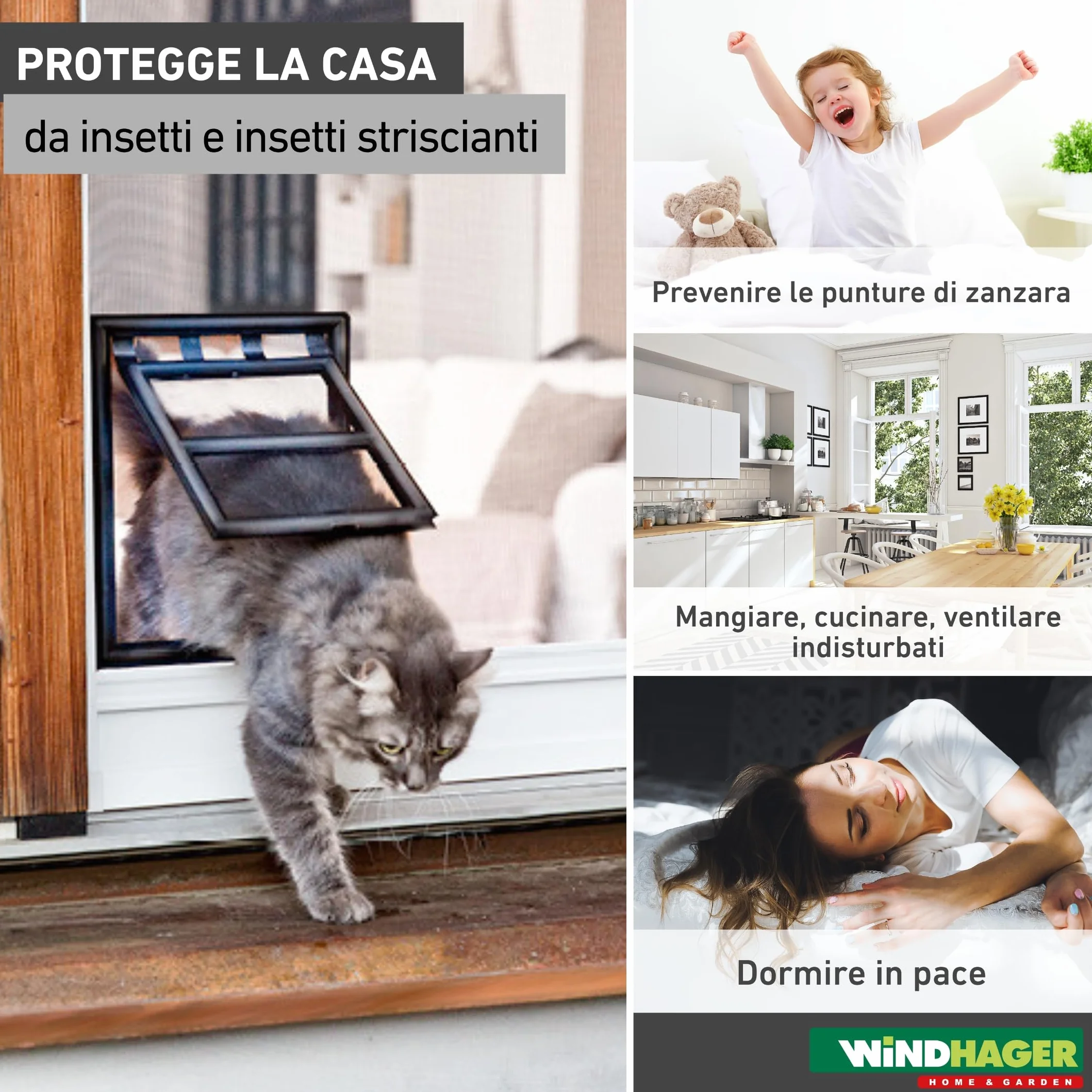 Windhager, 03333 Gattaiola Con Easyclip di montaggio, telaio per protezione dagli insetti, Nero, bloccanile, 20 x 25 cm