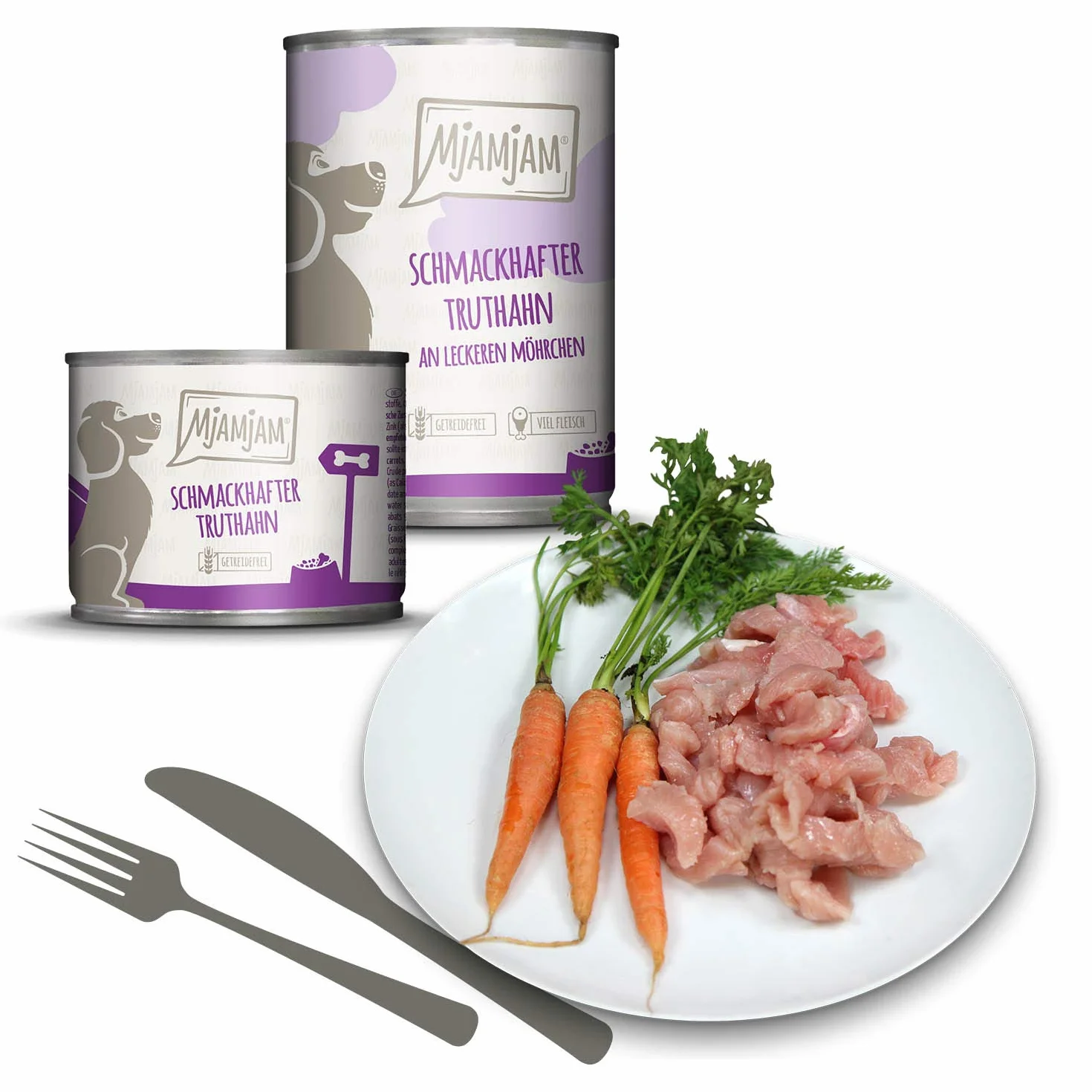 MjAMjAM - cibo umido premium per cani - gustoso tacchino con deliziose carote, confezione da 6 (6 x 200 g), senza cereali con carne extra