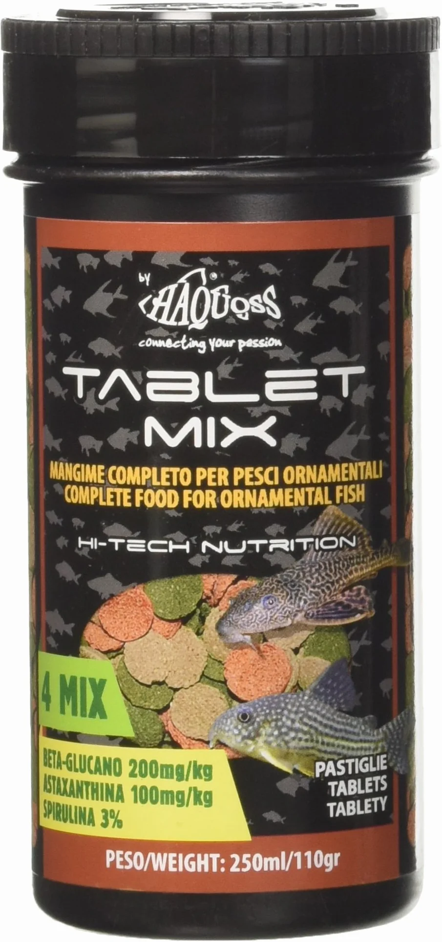 Haquoss Tablet Mix Mangime in Pastiglie affondanti per Pesci Pulitori da Fondo e Vetro, 250 ml/90 gr