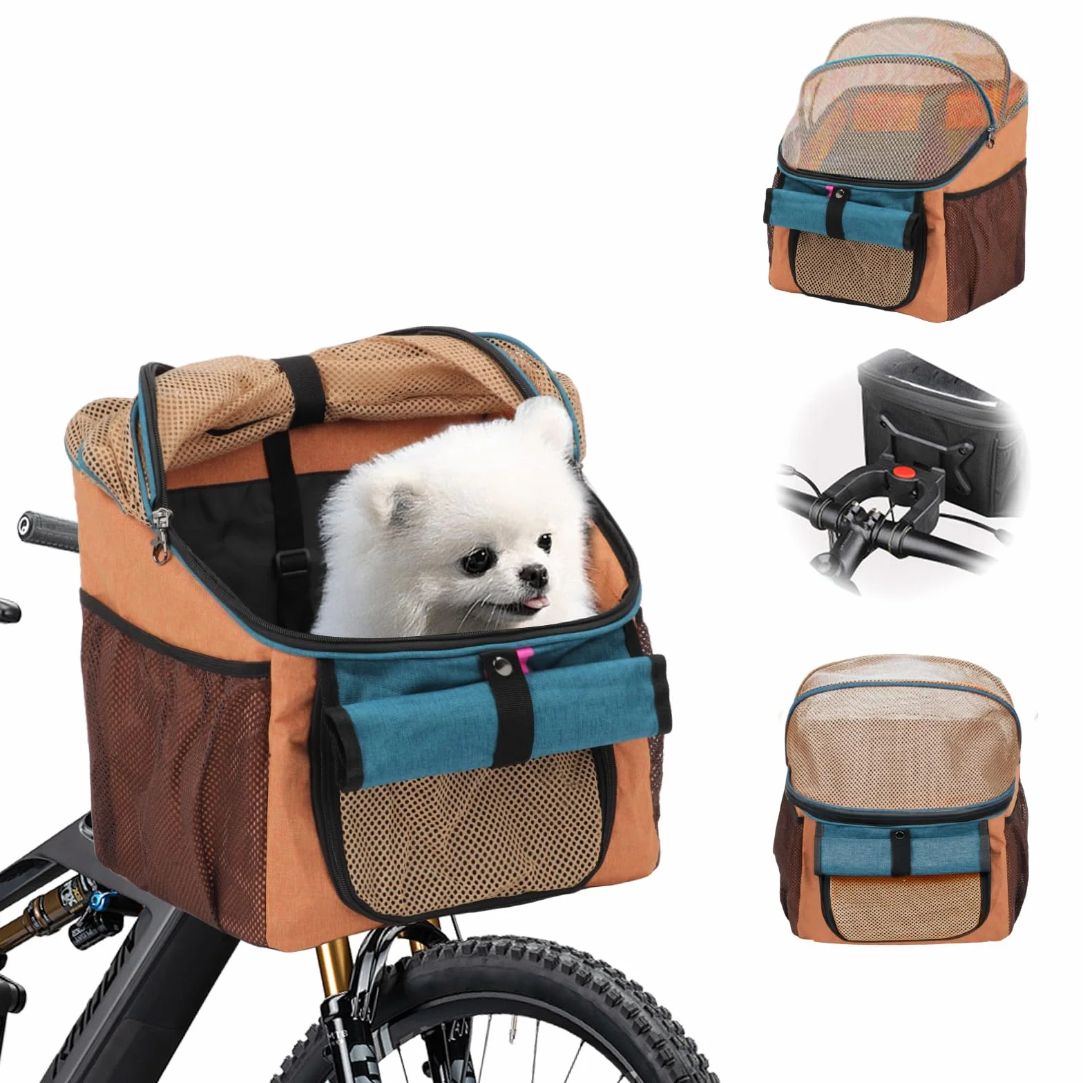 Cestino da bicicletta per animali domestici con adattatore manubrio cestino anteriore della bicicletta cestino anteriore pieghevole multiuso per manubrio staccabile borsa zaino per gatto cane con