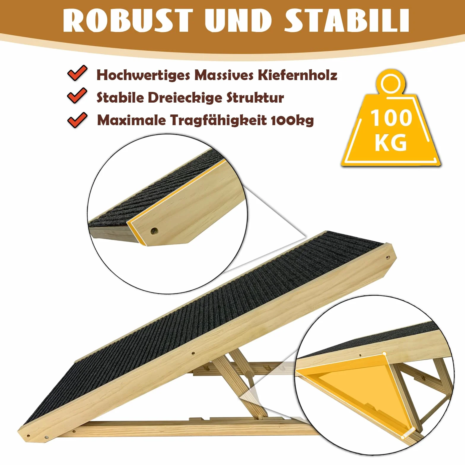 Froadp Scaletta per Cani di Piccola Taglia Rampa per Cani in Legno di Pino con Tappeto Antiscivolo Scale Pieghevoli per Gatti Regolabile in Altezza Animali Domestici Scala per Letto o Divano