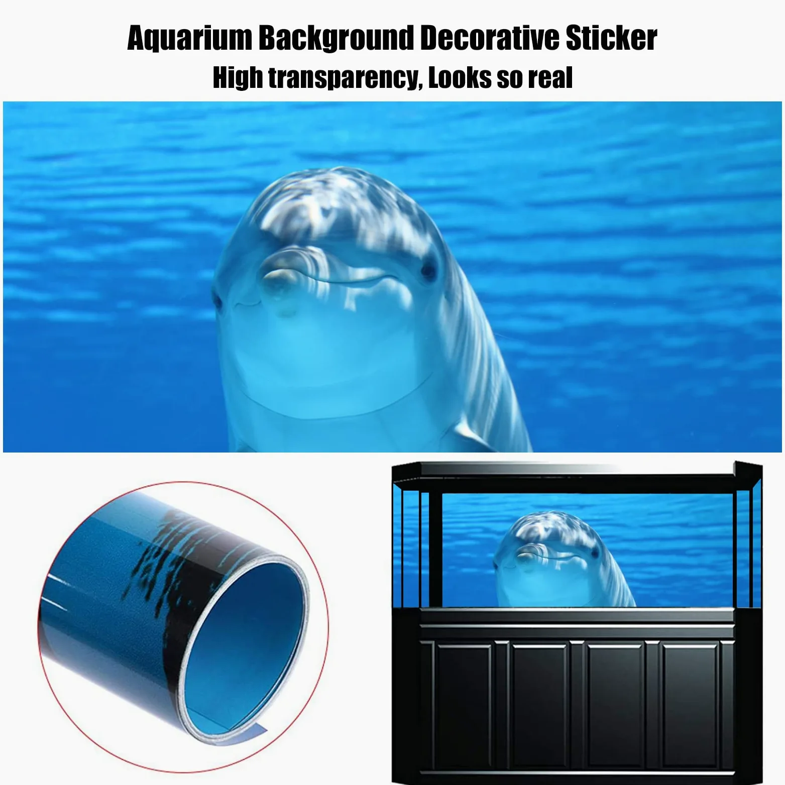 NIMOSA Adesivo sfondo acquario, adesivo per acquario, sfondo acquario, delfini oceanici in PVC, sfondo acquario, poster subacqueo, decorazione murale, 122 x 76 cm