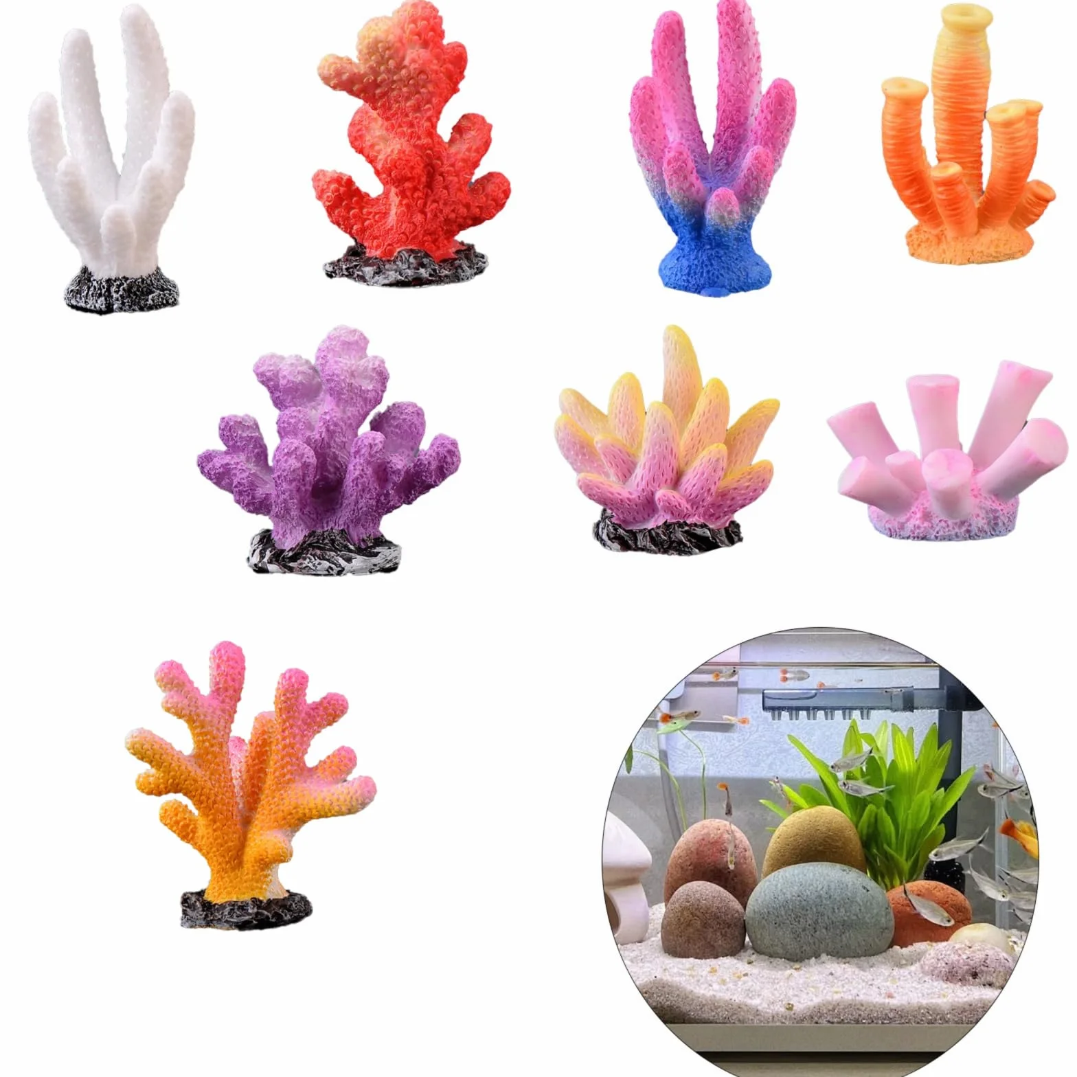 Mini Corallo Decorazione per Acquario, Corallo Artificiale Colorato in Resina, 8 Pezzi