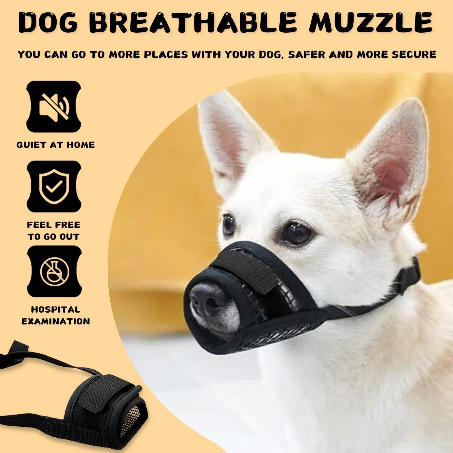 KEYRI 2 Pezzi Museruola Per Cane in Nylon Museruole Morbido Rete Traspirante Museruola Per Animali Domestici Con Anello Regolabile Bevibile Antiabbaio Museruole Cane Può Respirare (Nero, Piccolo)