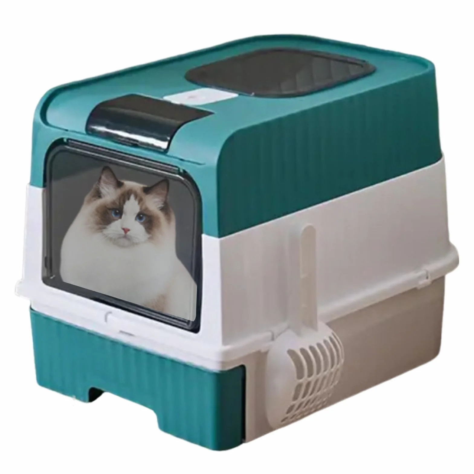 Contenitore per lettiera per gatti con coperchio e filtro in carbonio attivato - Litter Cat Center | Scatola per lettiera per gatti chiusa con filtro | Servizi igienici antiodore per gatti | Scatola