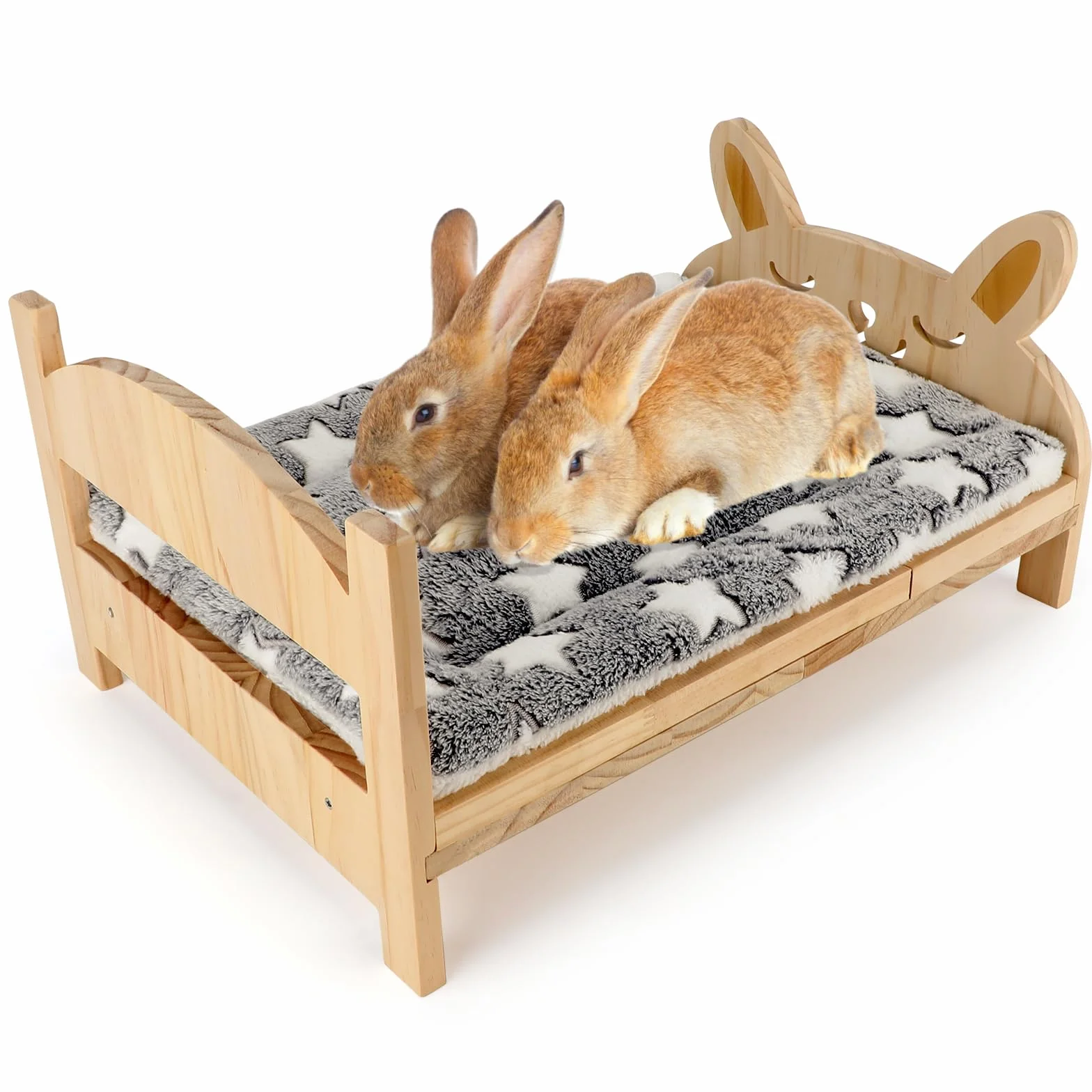 Grande letto in legno con tappetino morbido, letto pieghevole 2 in 1 per conigli, porcellini d'India, criceti, furetti, cincillà, gattini, cuccioli, lettini che dormono e dormono per