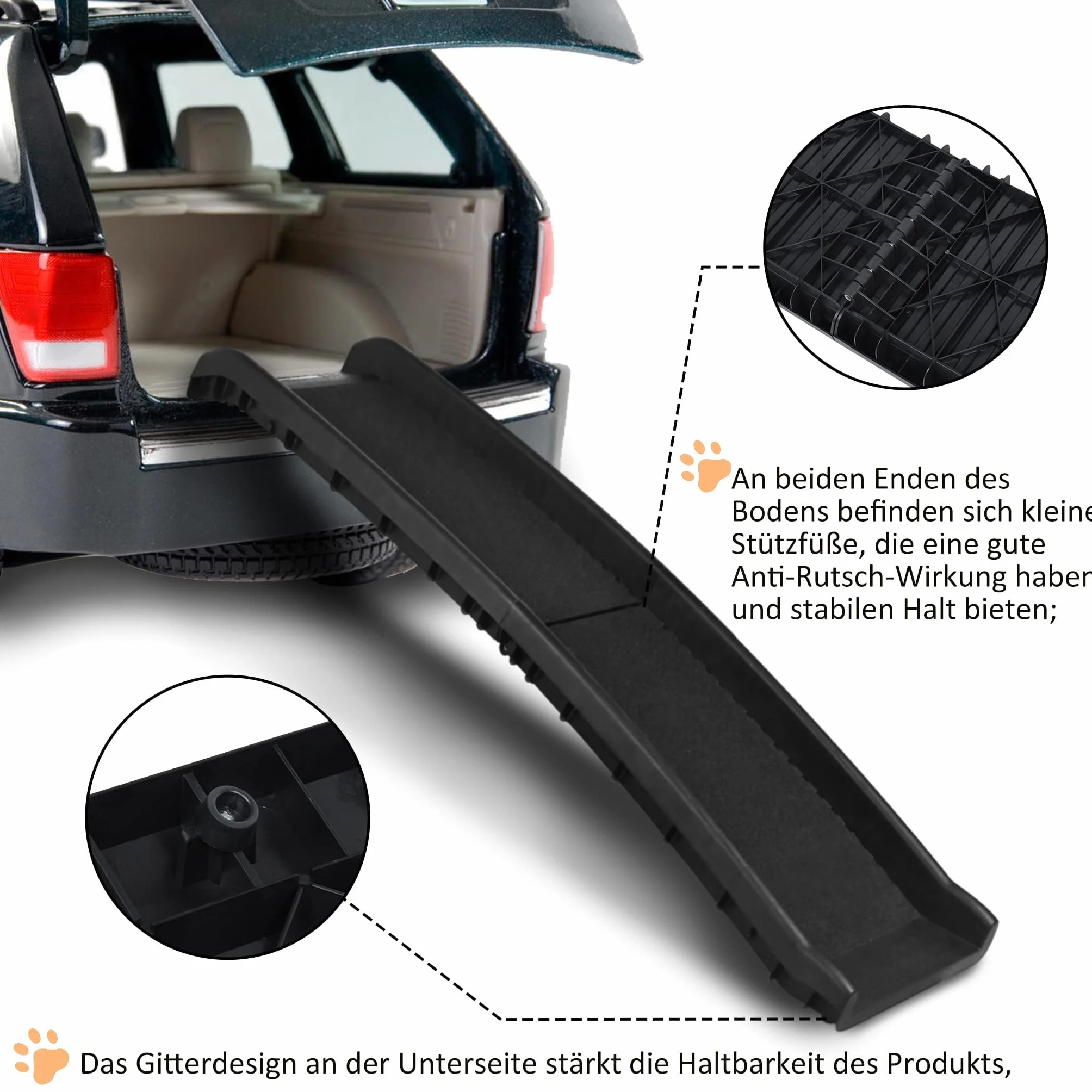 Aufun Rampa per Cani Pieghevole in Plastica per Bagagliaio per Auto Rampa per Animali Domestici Ingresso, Passerella Antiscivolo con Tampone in Gomma Fino a 90 kg, 156 x 40 cm Nero