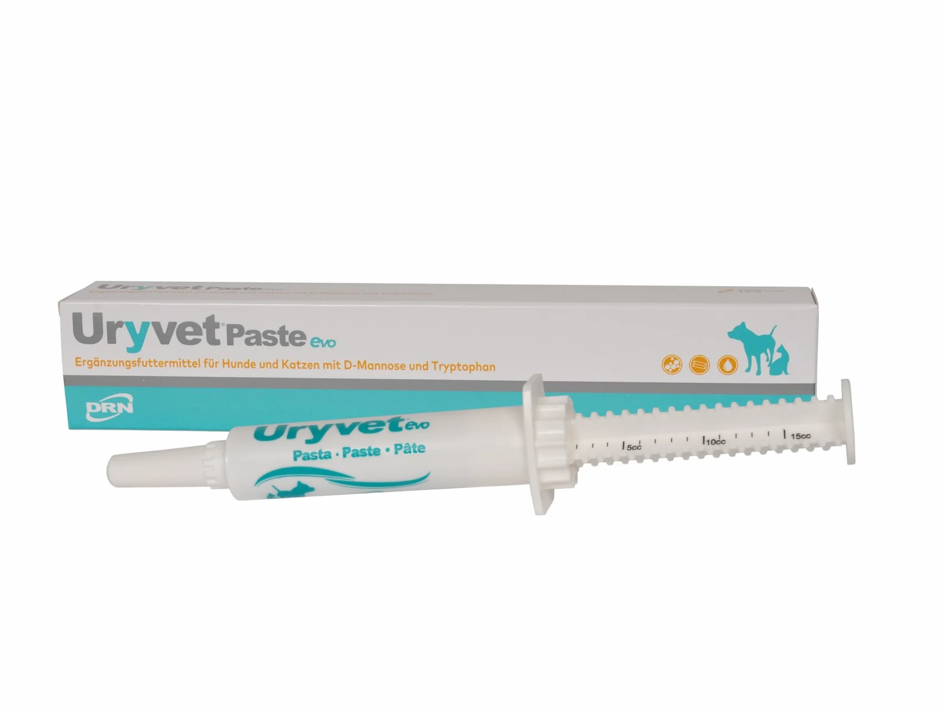 DRN Uryvet Pasta evo | Confezione doppia | 2 x 15 ml | Mangime complementare per cani e gatti | Per sostenere la salute del tratto urinario | Con D-mannosio e triptofano