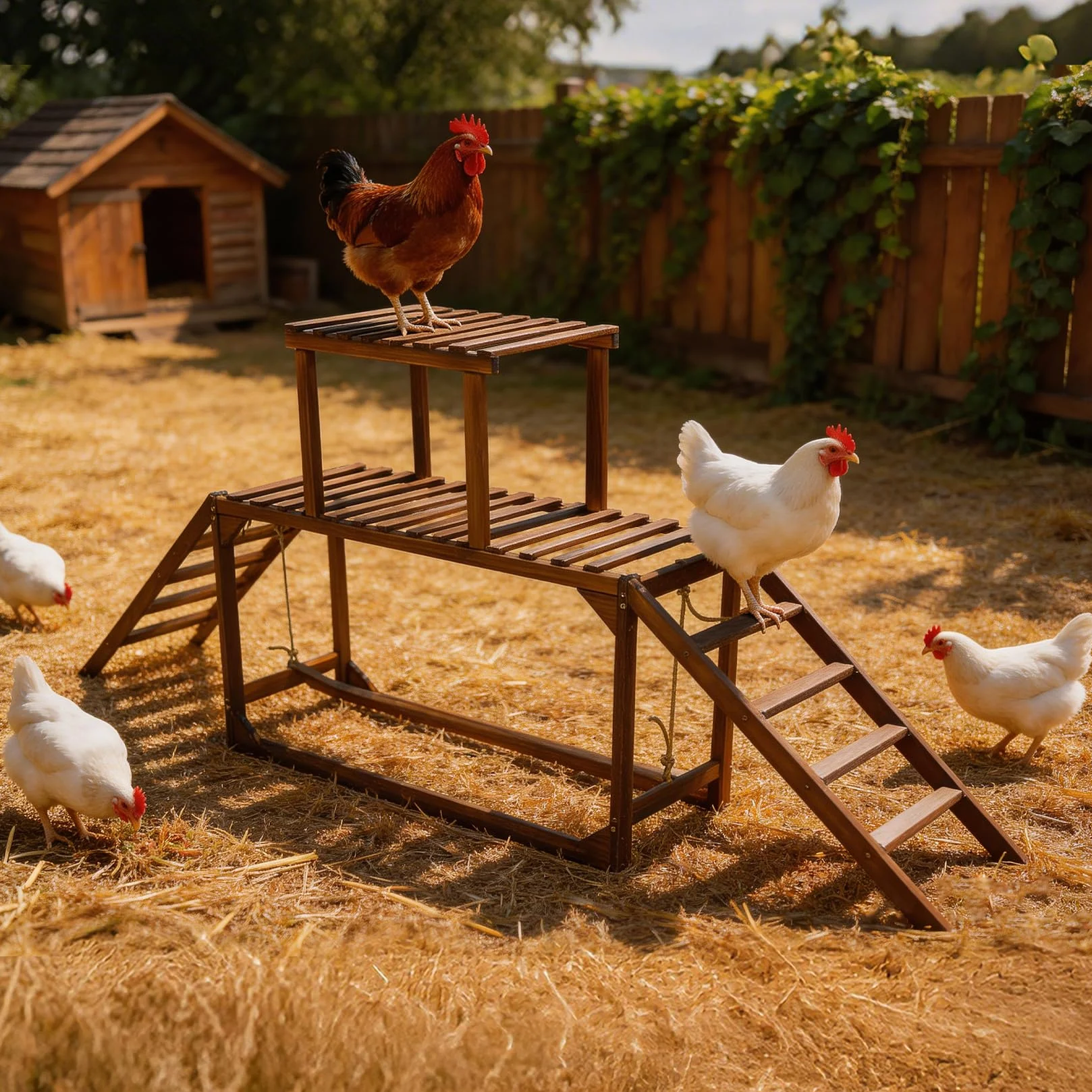 BingoPaw Trespolo per Galline in Legno: Altalena a Trespolo da Gioco per polli Struttura di gioco per polli in Legno di pino, 200x30x89cm