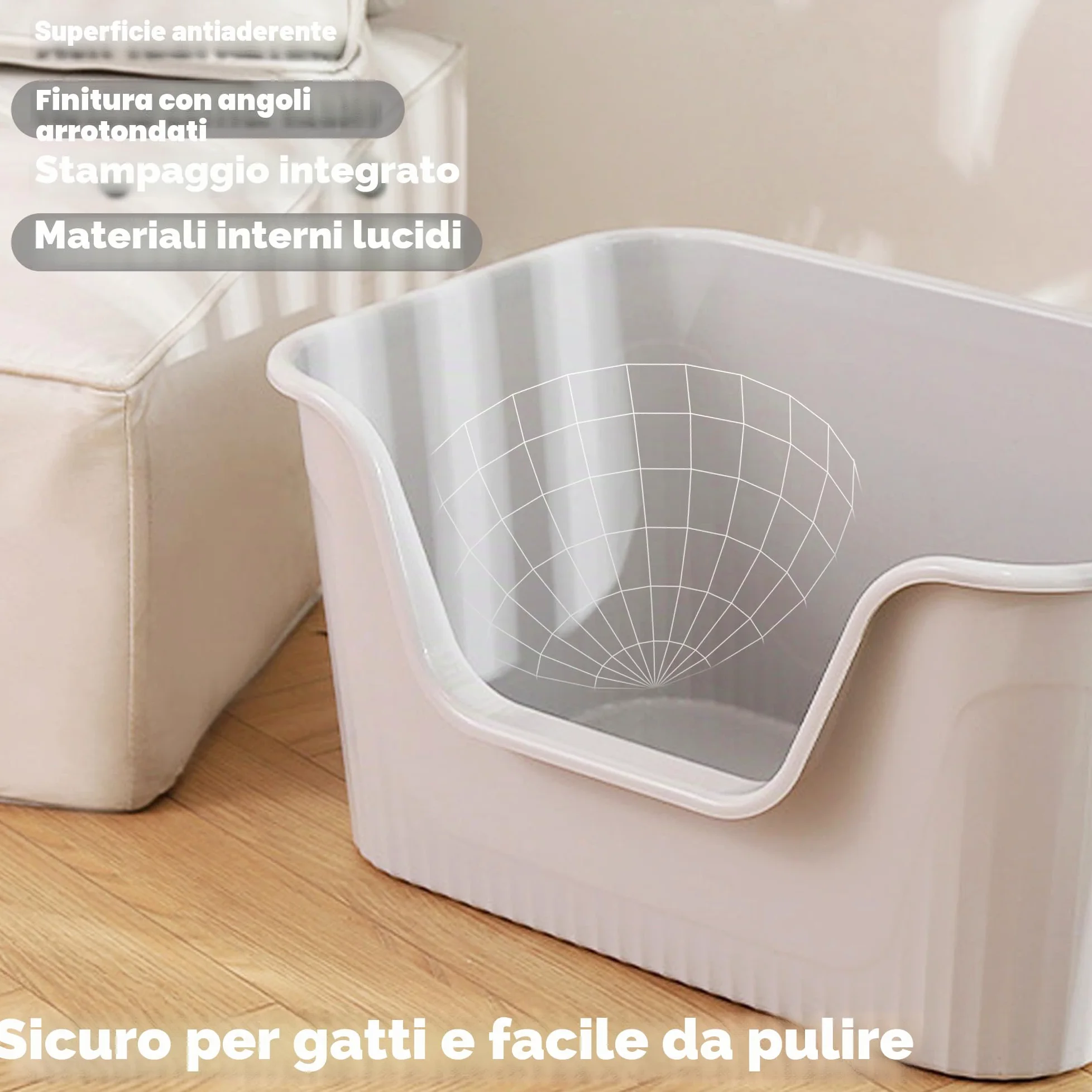 Vealind Lettiera Aperta per Gatti con Lati alti a Prova di Perdite Lettiera Gatto Toilette per Gatti in Plastica con Bordi Alti Facile e Veloce da Pulire