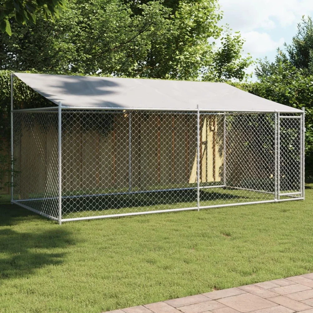 Gecheer Canile Grande da Esterno in Acciaio 4x2x2 m Recinto per Cani Taglia Grande