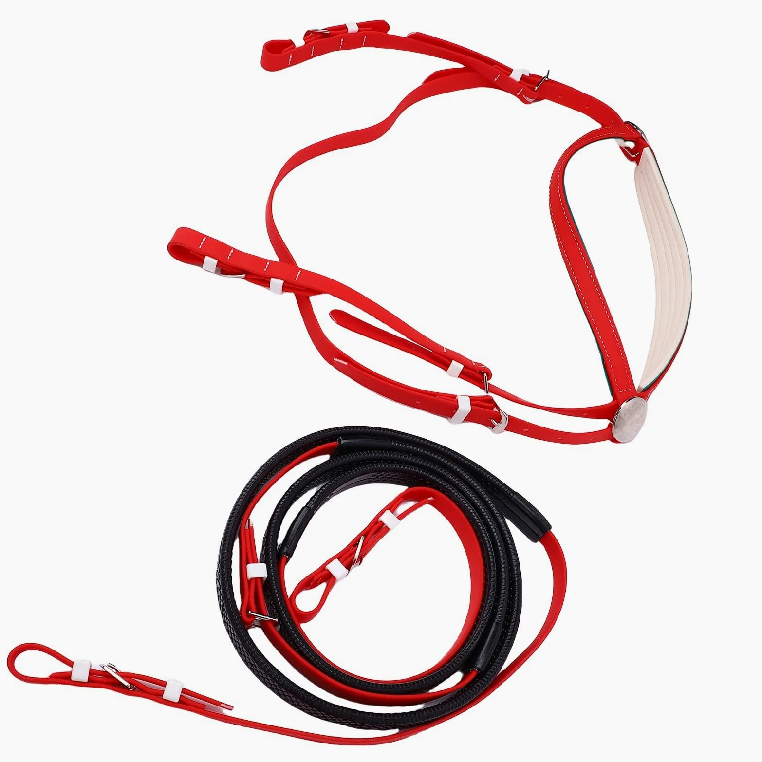 AMONIDA Set Cavezza e Redini per Cavallo, Set Cavezza in Nylon e Pelle PU in PVC, di vestibilità Comoda con Redine a Lunghezza Regolabile, Ideale per Competizioni Equestri, Allenamento, Equitazione