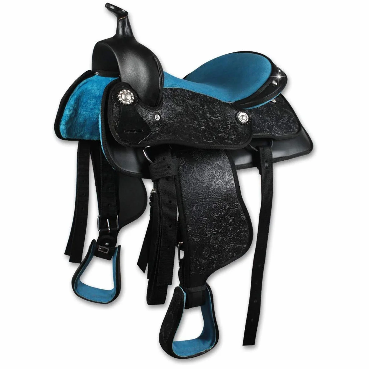 Sella Western New Gen Silver Horse, Turchese 15" (38 cm), Materiale Sintetico e Similpelle, Rinforzi di Nylon