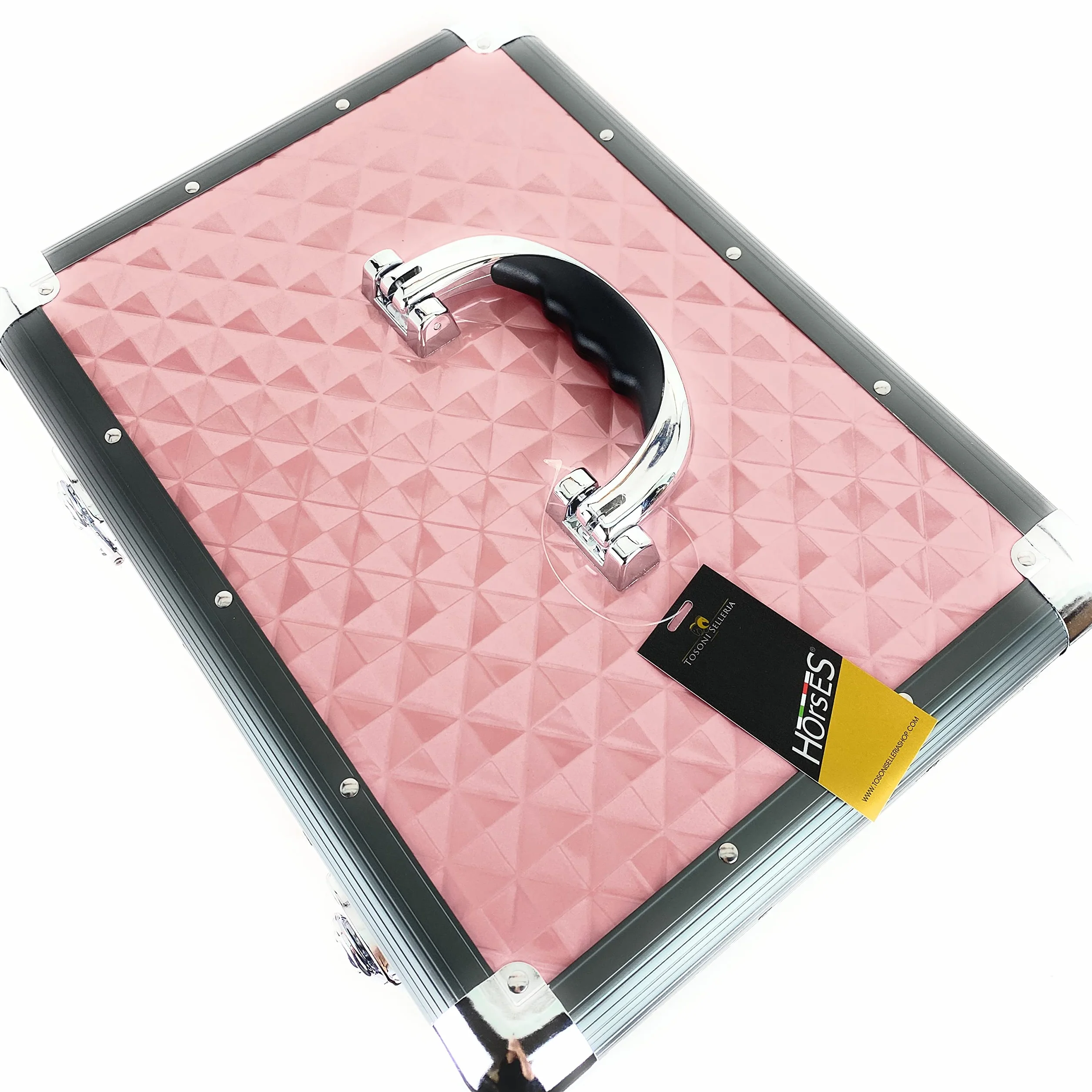 Horses, Bauletto Shiny Cura Cavallo, Cassetta Porta Accessori Grooming Cavalli, Valigetta per Toelettatura Equestre, Porta Kit Spazzole, Box in Alluminio 30x38x26 cm, ROSA