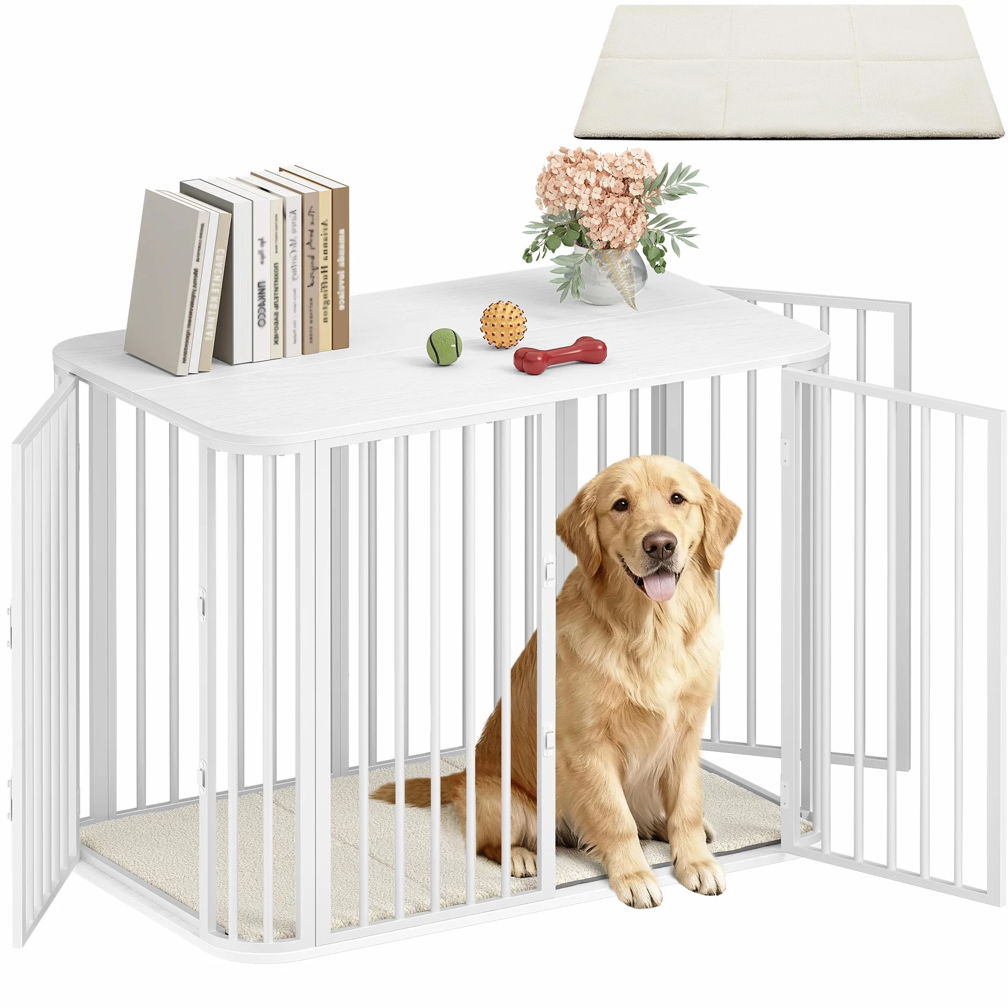 Hzuaneri Gabbia per Cani da Interno 108 cm, kennel Cane Medio con Cuscino, 3 Porte per Cani di Piccola Media, 66 x 108 x 77,5 cm, XXL, Bianco DFC86713W
