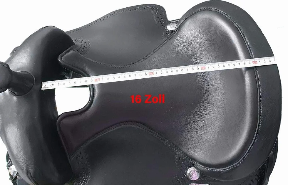 A&M Reitsport Sella western senza albero Kansas in pelle di bufalo, nero, ferro intercambiabile, misura 16 pollici