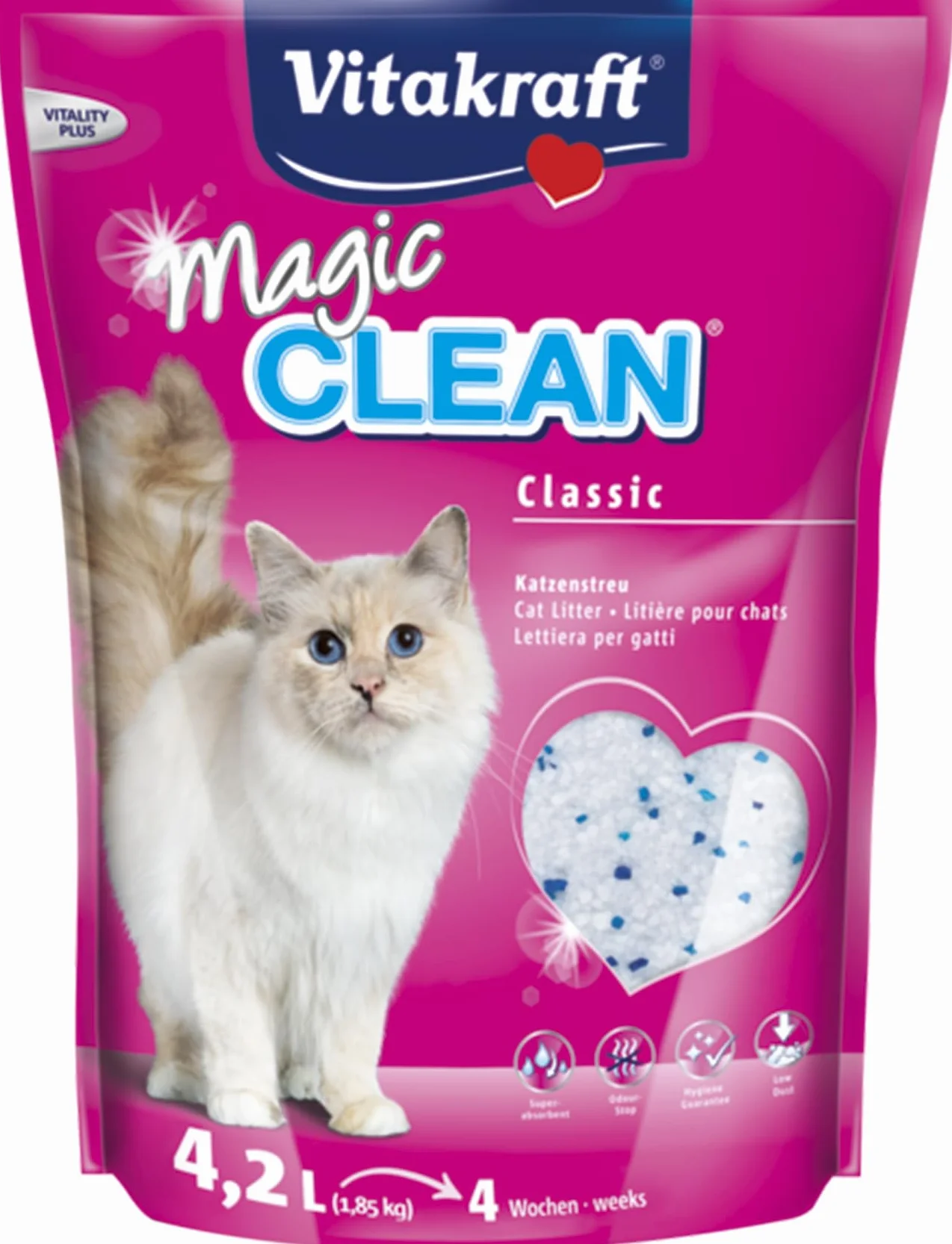 Vitakraft Magic Clean Classic, lettiera per gatti non agglomerante, a base di sfere minerali, con azione antibatterica, a basso rilascio di polvere, sufficiente per 4 settimane (1x 4,2l)