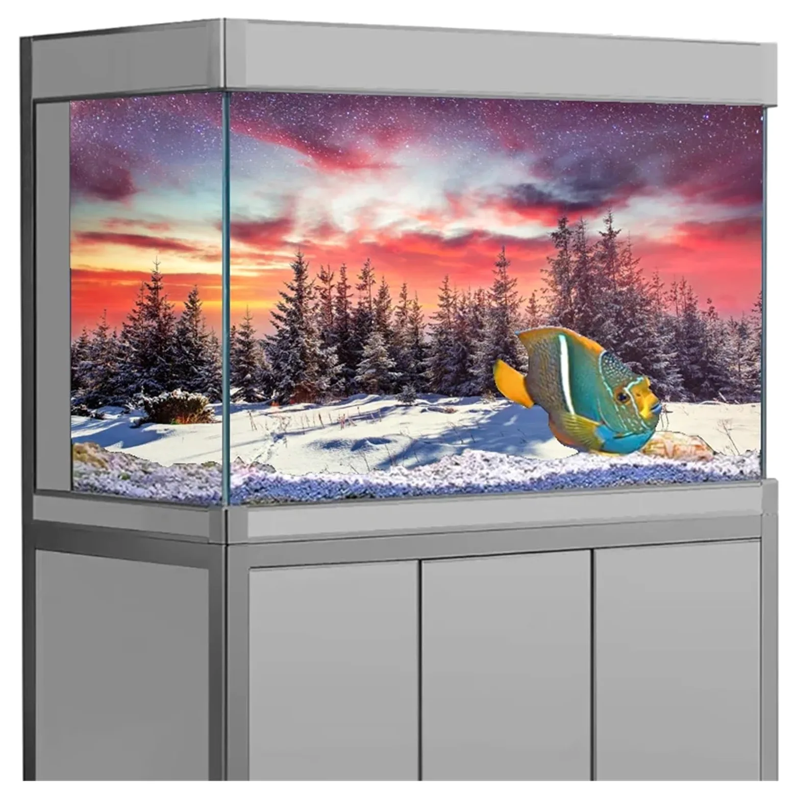 Sfondo Acquario Adesivo for Sfondo Acquario, Poster con Aurora Invernale, Decorazione for, Carta da Parati autoadesiva(41x 122cm)