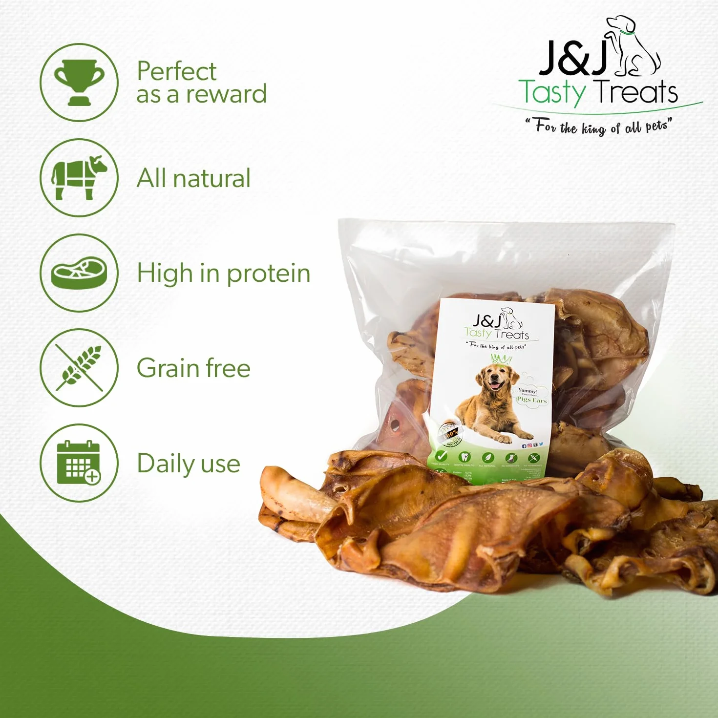 J&J Tasty Treats Orecchie di Maiale per Cani di Alta Qualità Snack per Cani (32 Pezzi)