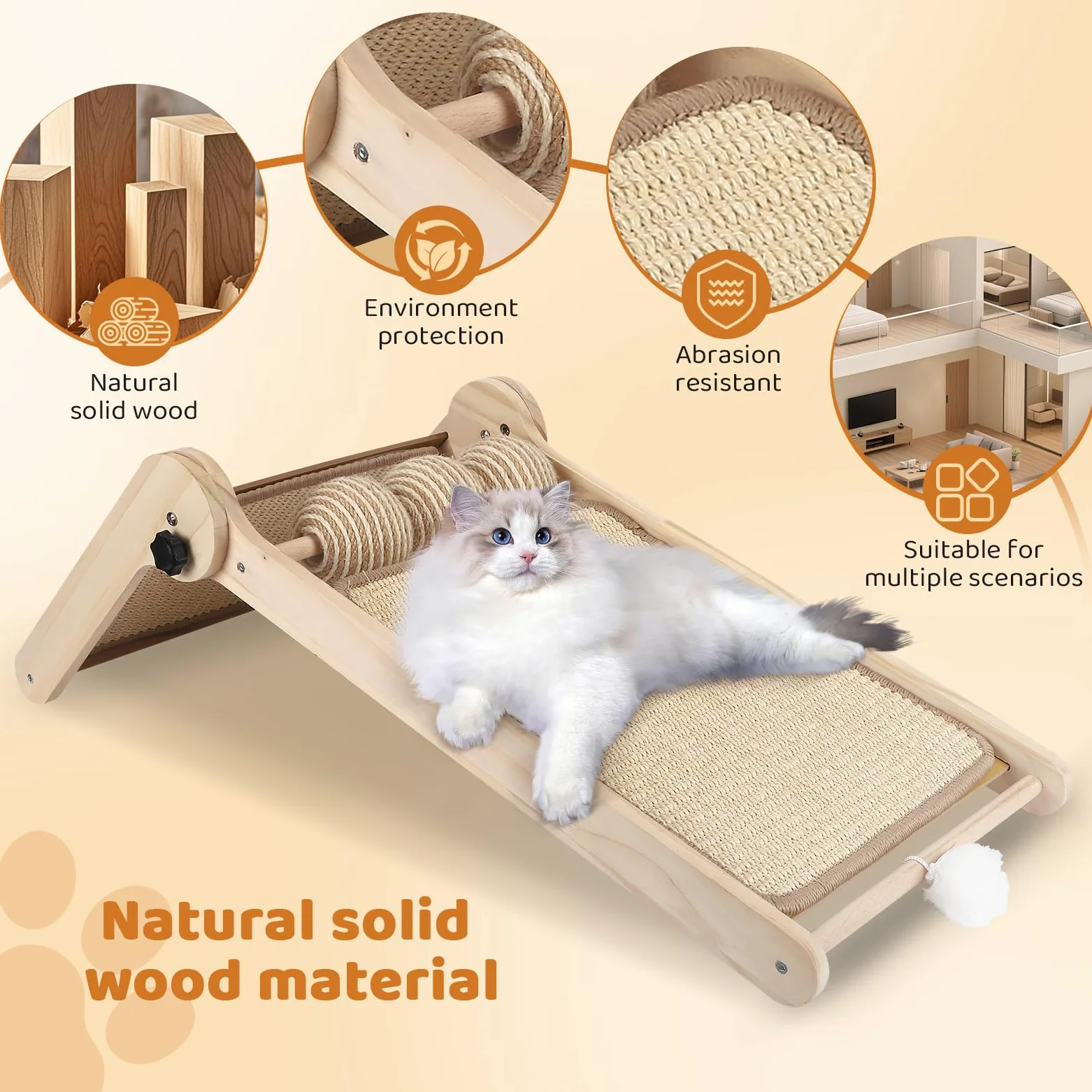 Tiragraffi gatto Tri-Use Sisal L a forma di palla alta 59 cm in sisal naturale, colonna tiragraffi gatto per tutti i gatti, per rilassarsi, proteggere mobili e divani