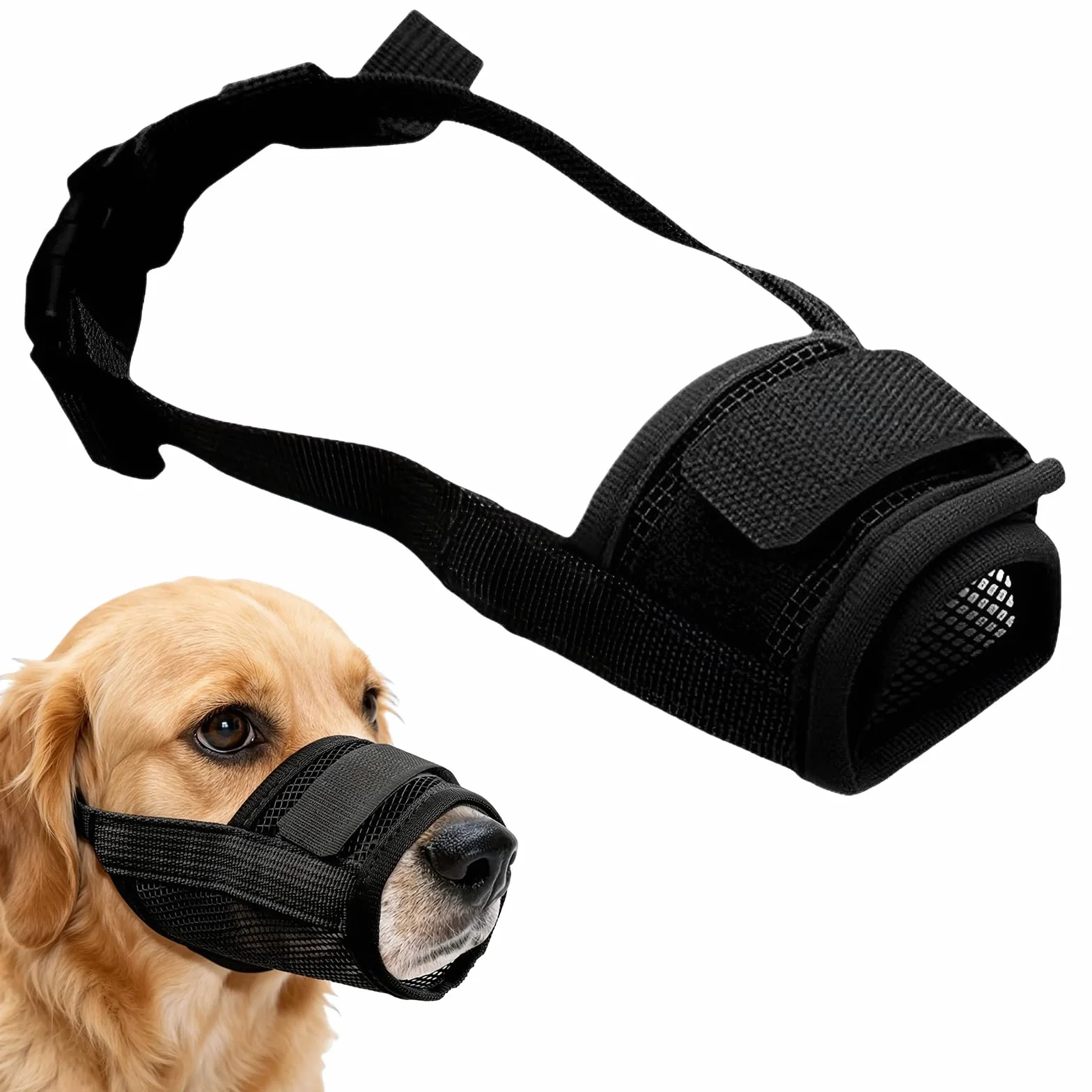 Museruola Cane, Museruola in Rete Traspirante Regolabile per Cani, Anti Morso, Abbaio e Masticazione, Museruola Morbida per Passeggiate e Visite Veterinarie, 1 Pezzo