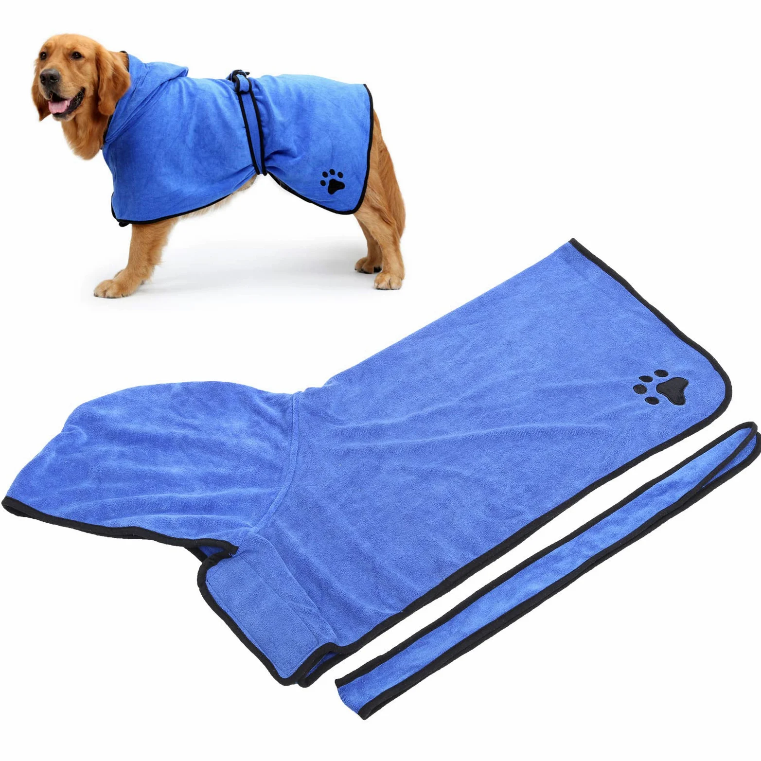 Accappatoio per animali in fibra con cintura, asciugamano per (XL) | Accappatoio per cani con cappuccio, realizzato in tessuto di fibra assorbente, dotato di cintura regolabile e chiusura al
