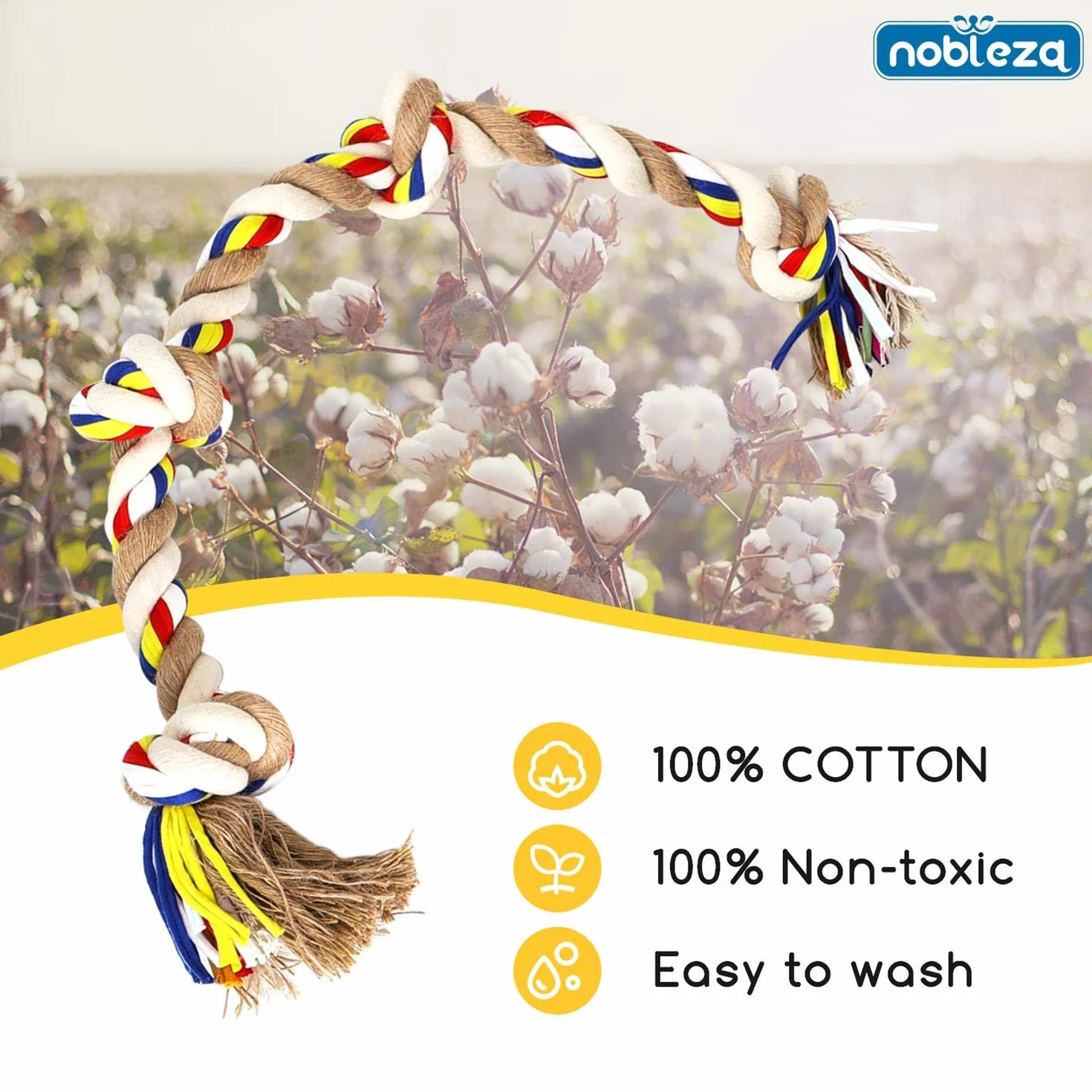 Nobleza - Corda giocattolo per cani in 100% cotone, benefica per la salute mentale del cane ， Salute dentale e pulizia dei denti ， Miglior regalo per tutti i tipi di cani （Beige e marrone）- 68cm
