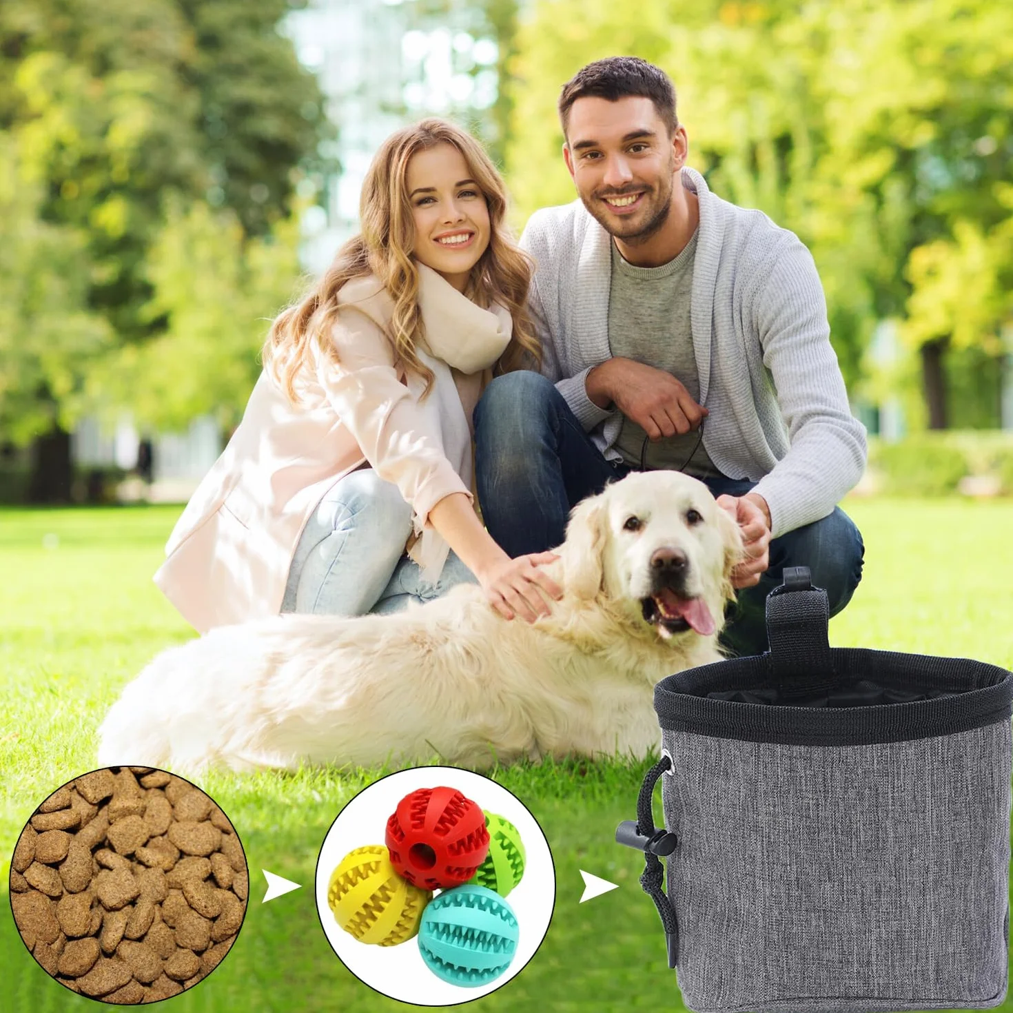 Sacca per Cani per Addestramento del Cane, Porta Premietti per Cani, Multifunzionale Borsa Porta Snack Cane con Dispenser per Sacchetti, Cintura Regolabile