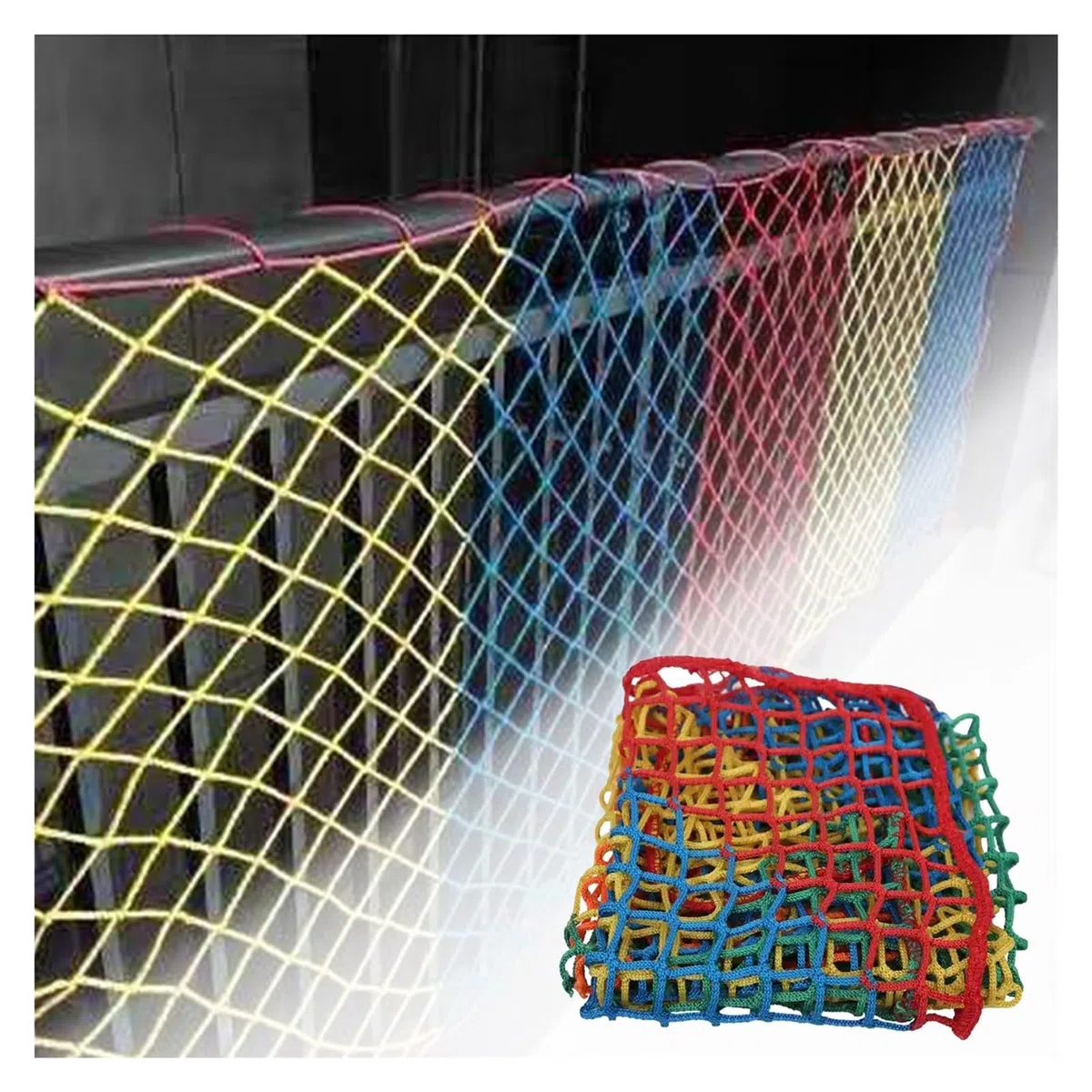 Rete di sicurezza per arrampicata all'aperto, 5 x 7 m, in poliestere resistente, senza nodi, resistente ai raggi UV, perfetta per bambini e animali domestici, protezione extra per un gioco sicuro
