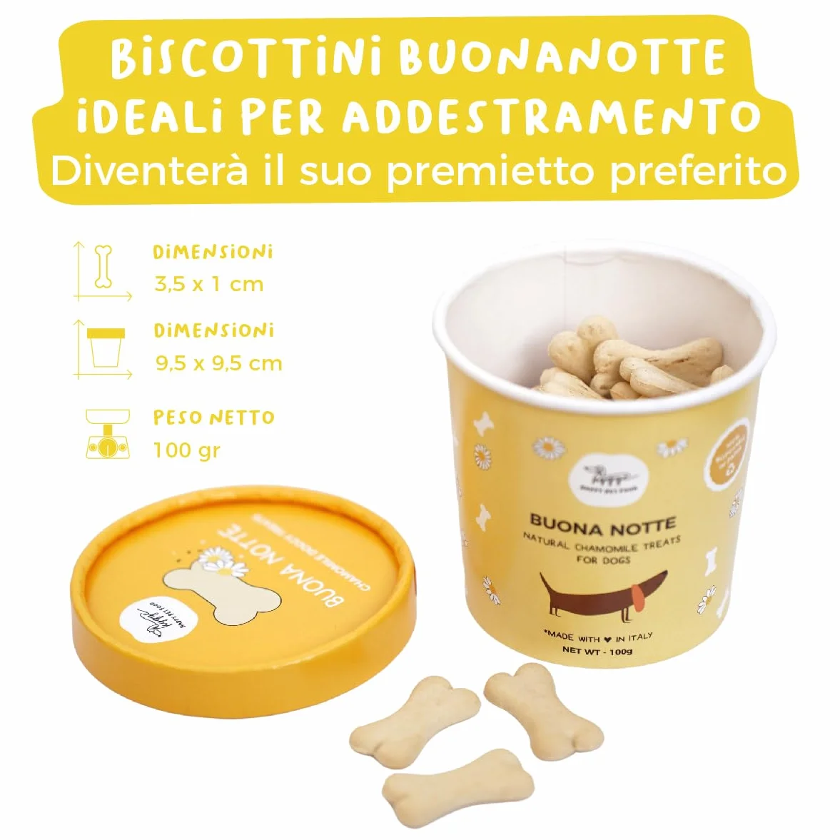 Biscotti per Cani Buonanotte SET X3 | Biscottini 100% Naturali con Camomilla e Valeriana | Snack per Cani ideali per metterli a Dormire, per tutte le taglie ed età | 300 gr. Biscotti Cane Hygge Dog®