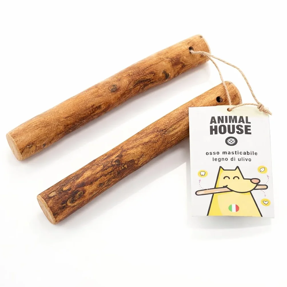 Animal House Set di 2 Legni d’Ulivo per Cani, Masticativo Naturale di Alta Qualità, Resistente, Antistress, per Igiene Orale (15-20 cm, M)