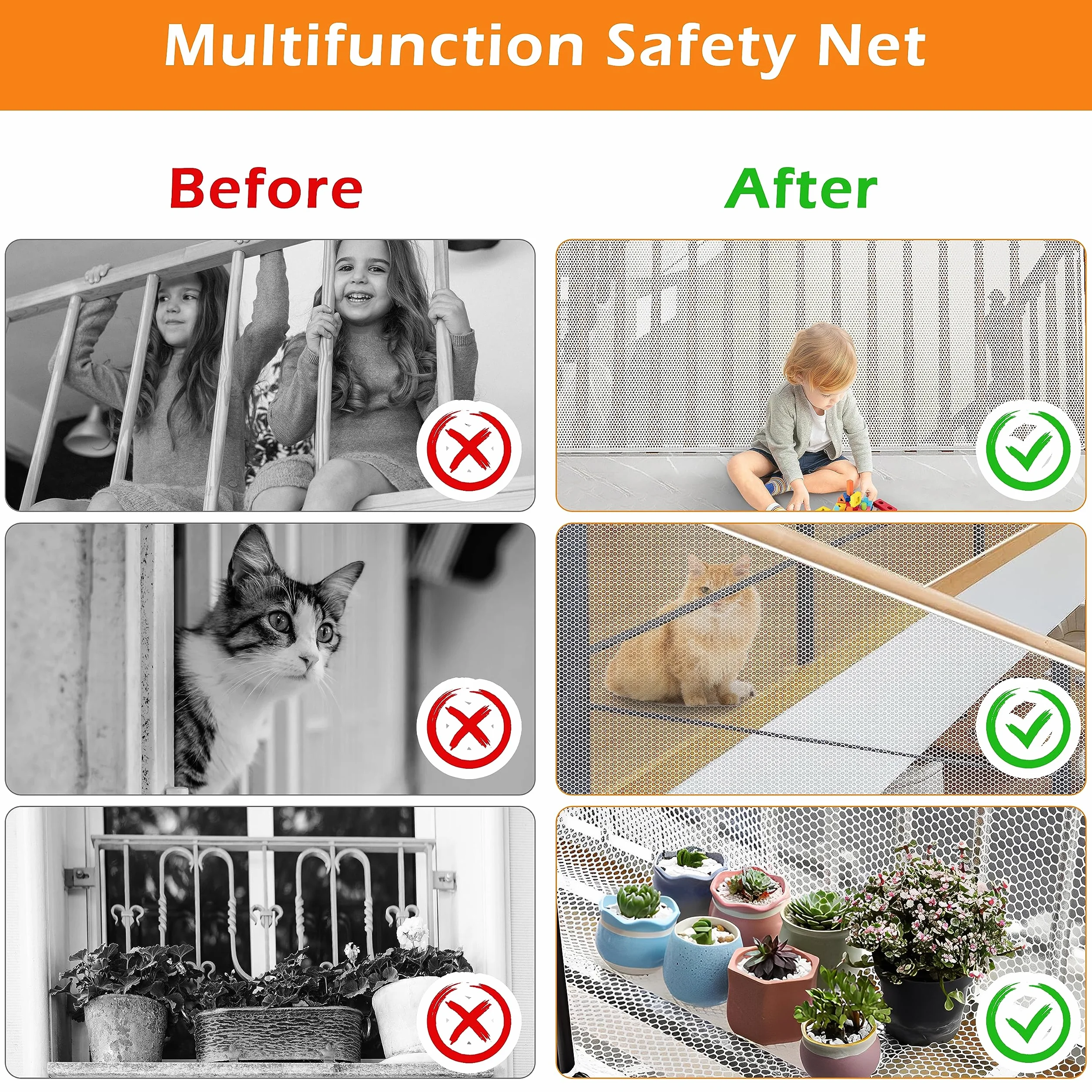 6 Meter Rete di Sicurezza per Bambini, Rete Protezione Anticaduta per Scale, Ringhiere di Balconi e Recinzioni, Robusta e Regolabile per Bambino, Animali Domestici, Giocattoli, 6*0,9 Metri, Bianco
